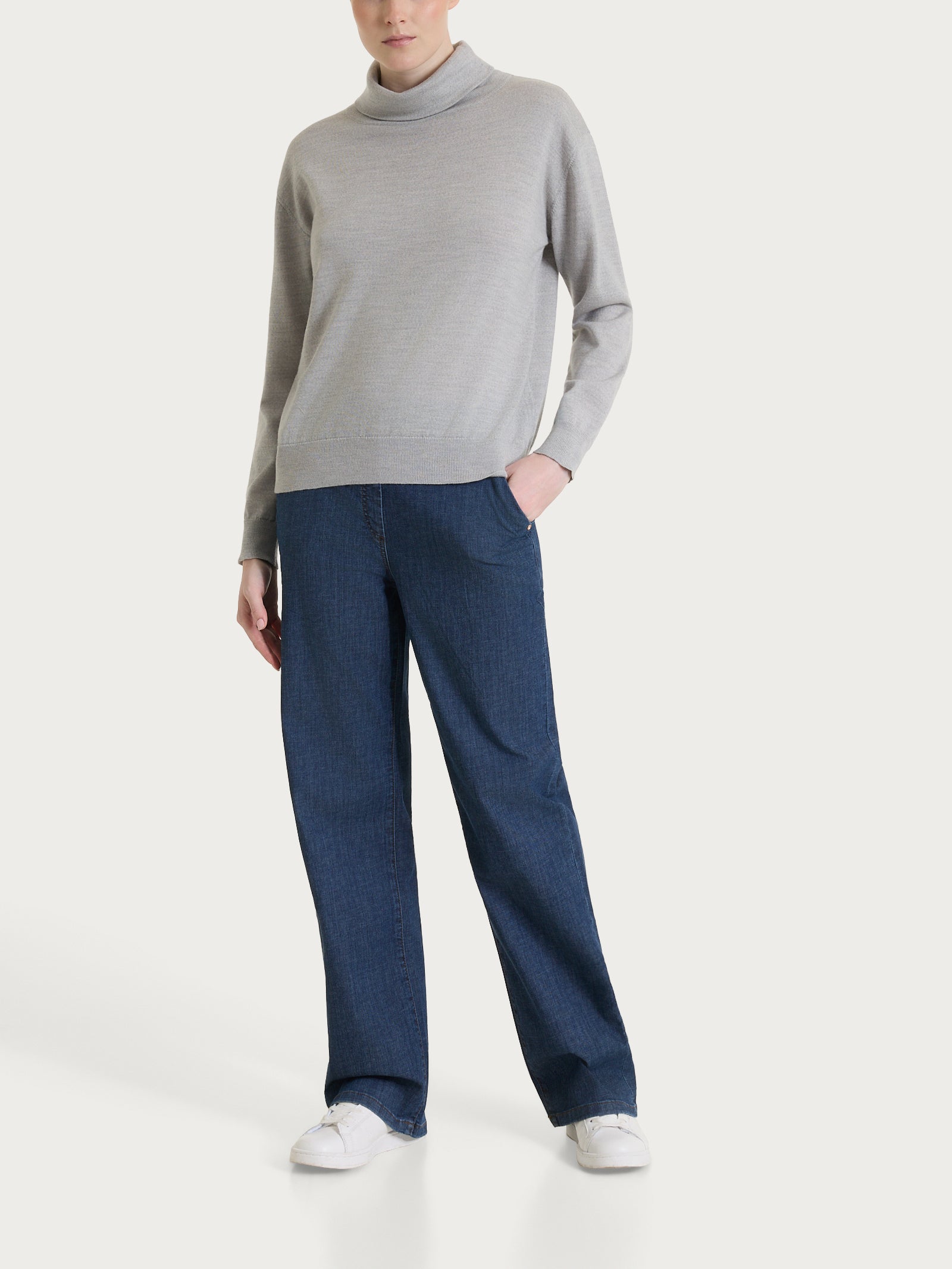 Ragno Merino Soft Maglia con Collo a Ciambella Grey Mel. lana vera
