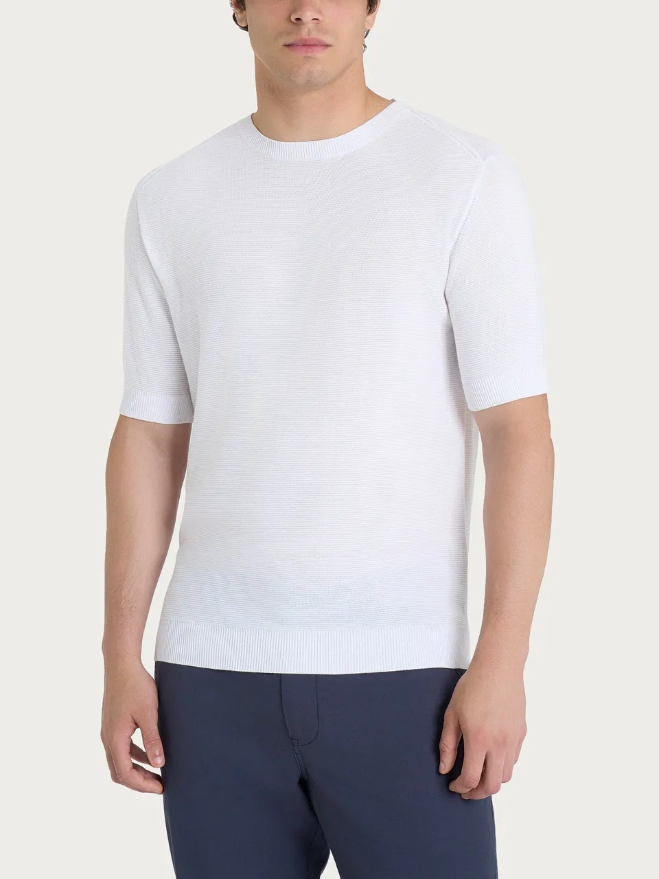 Ragno Puro Cotone Maglia Punto Links Manica Corta Bianco Girocollo