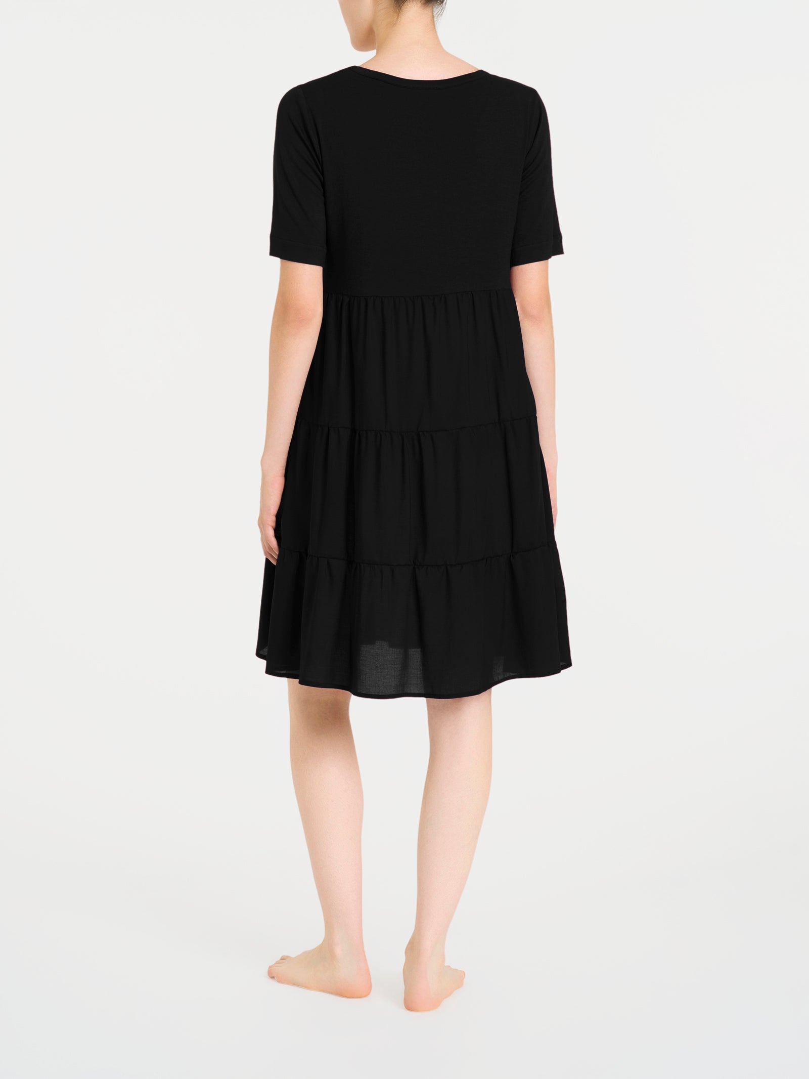 Ragno Viscosa Summer vestito svasato balze nero al ginocchio