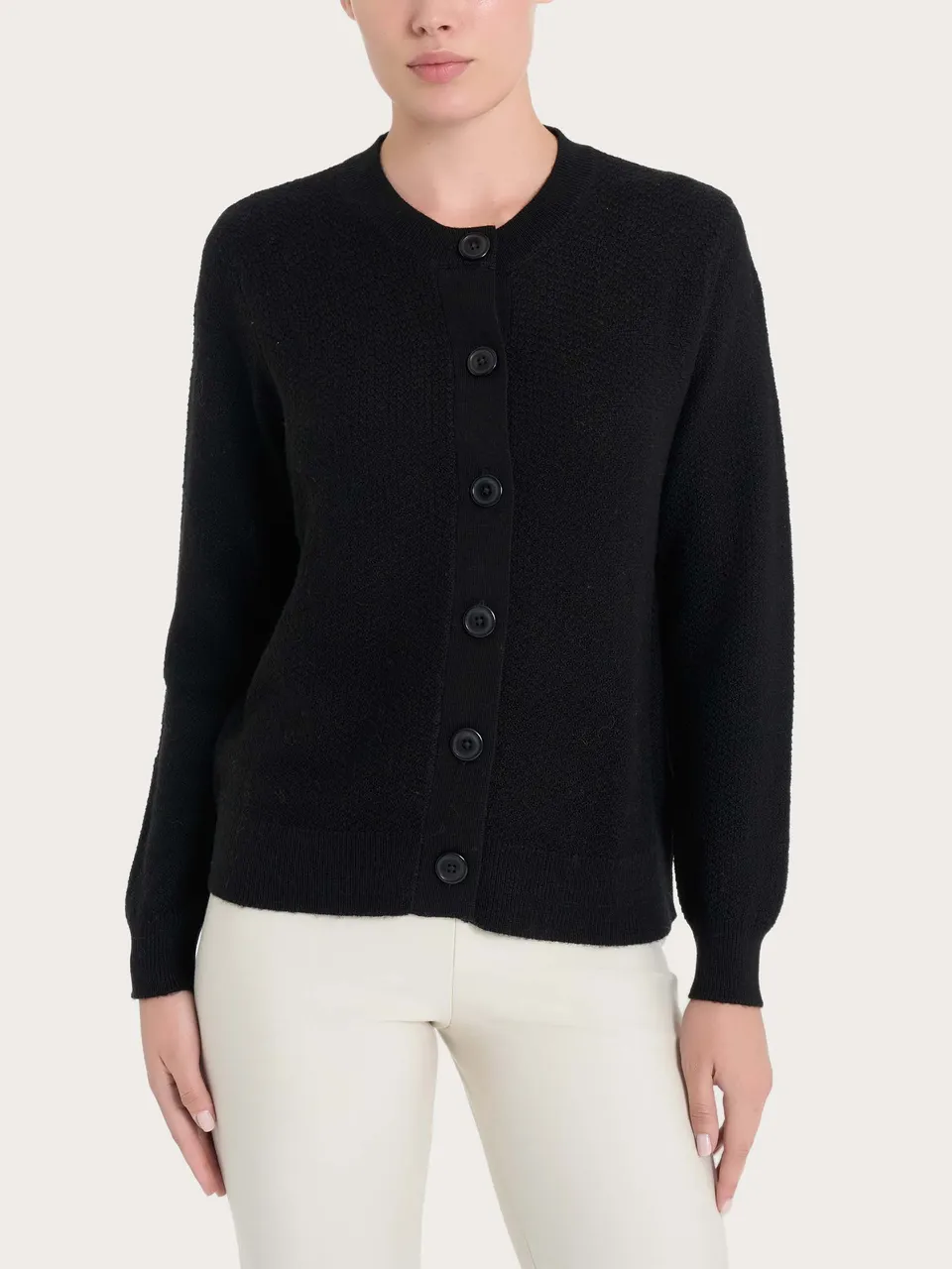 Ragno Merino Soft Cardigan Corto Lana Nera Bottoni