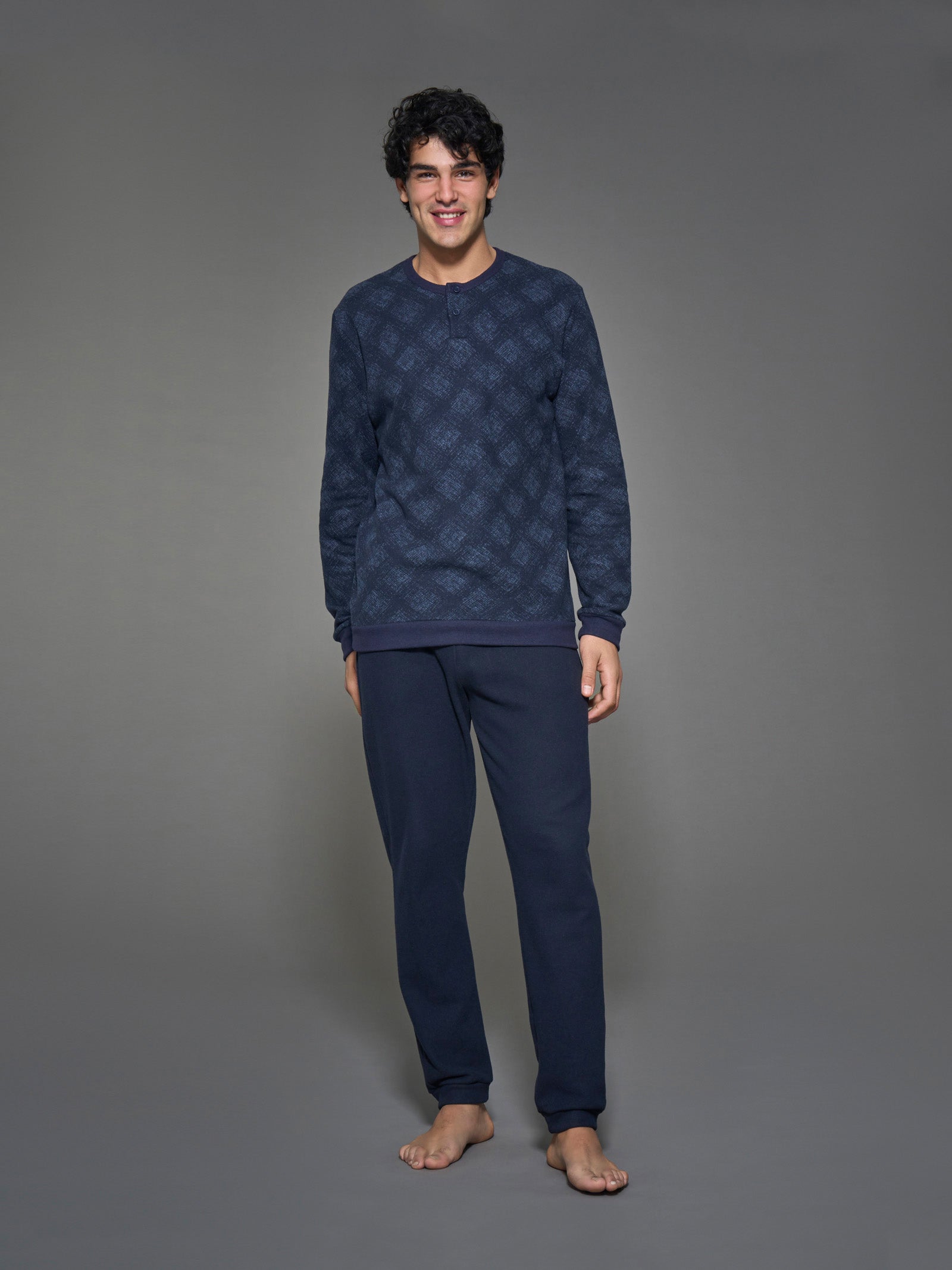 Ragno Cotton Eco Pile Pigiama Serafino Tartan Delavé caldo
