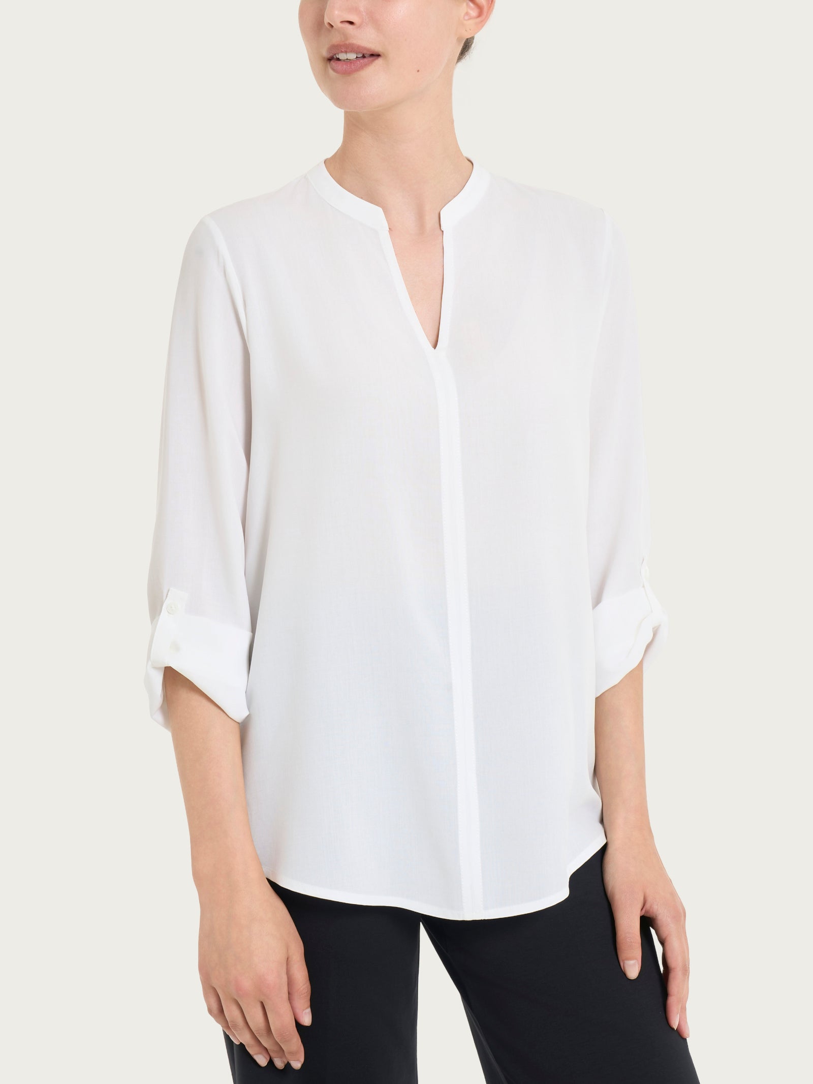 Ragno EcoSeta blusa collo coreana Bianco manica lunga viscosa