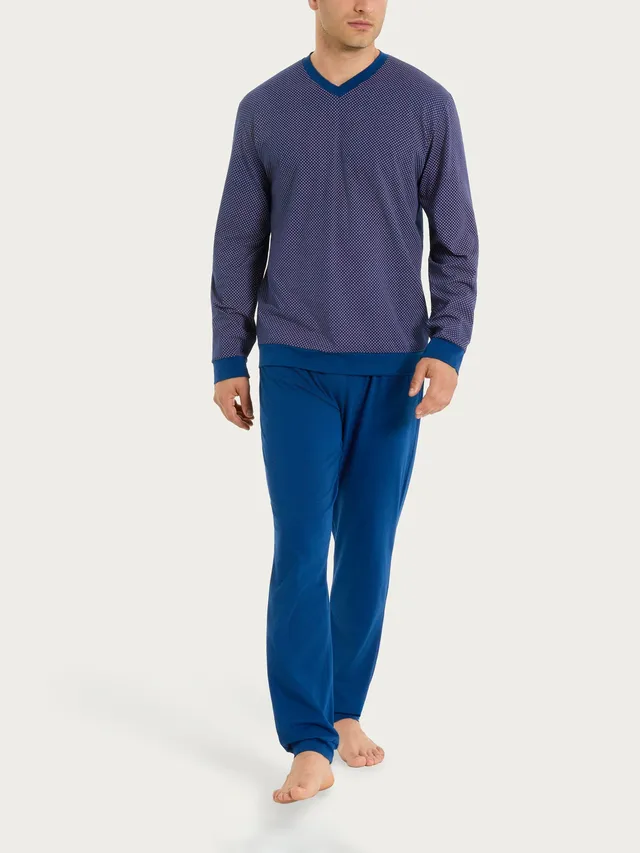 Ragno pigiama uomo blu scollo a V in jersey cotone