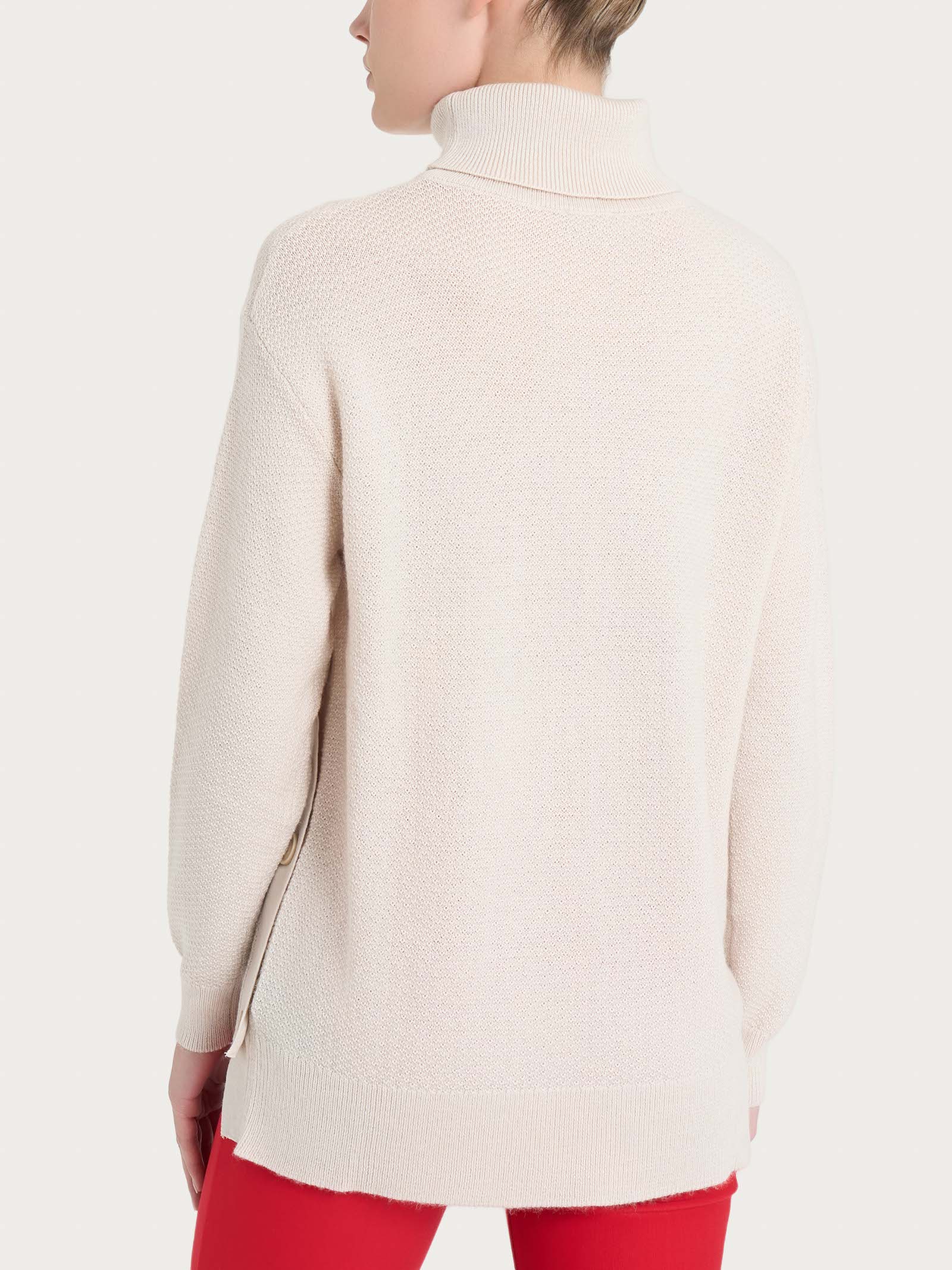 Ragno Merino Soft Dolcevita Bottoni Maglia Champignon lana