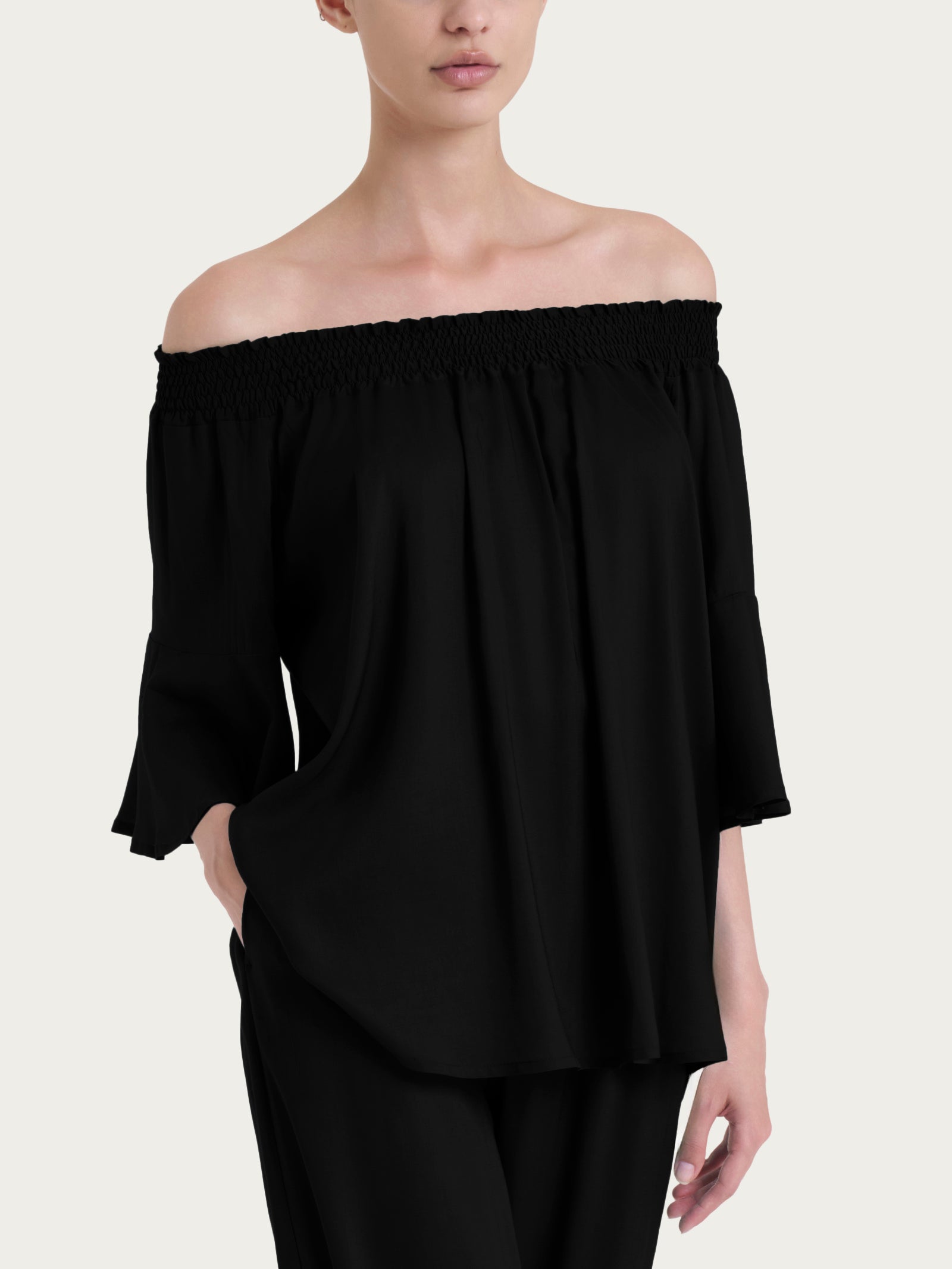 Ragno EcoSeta Maxi T-Shirt Viscosa Nero Arricciata