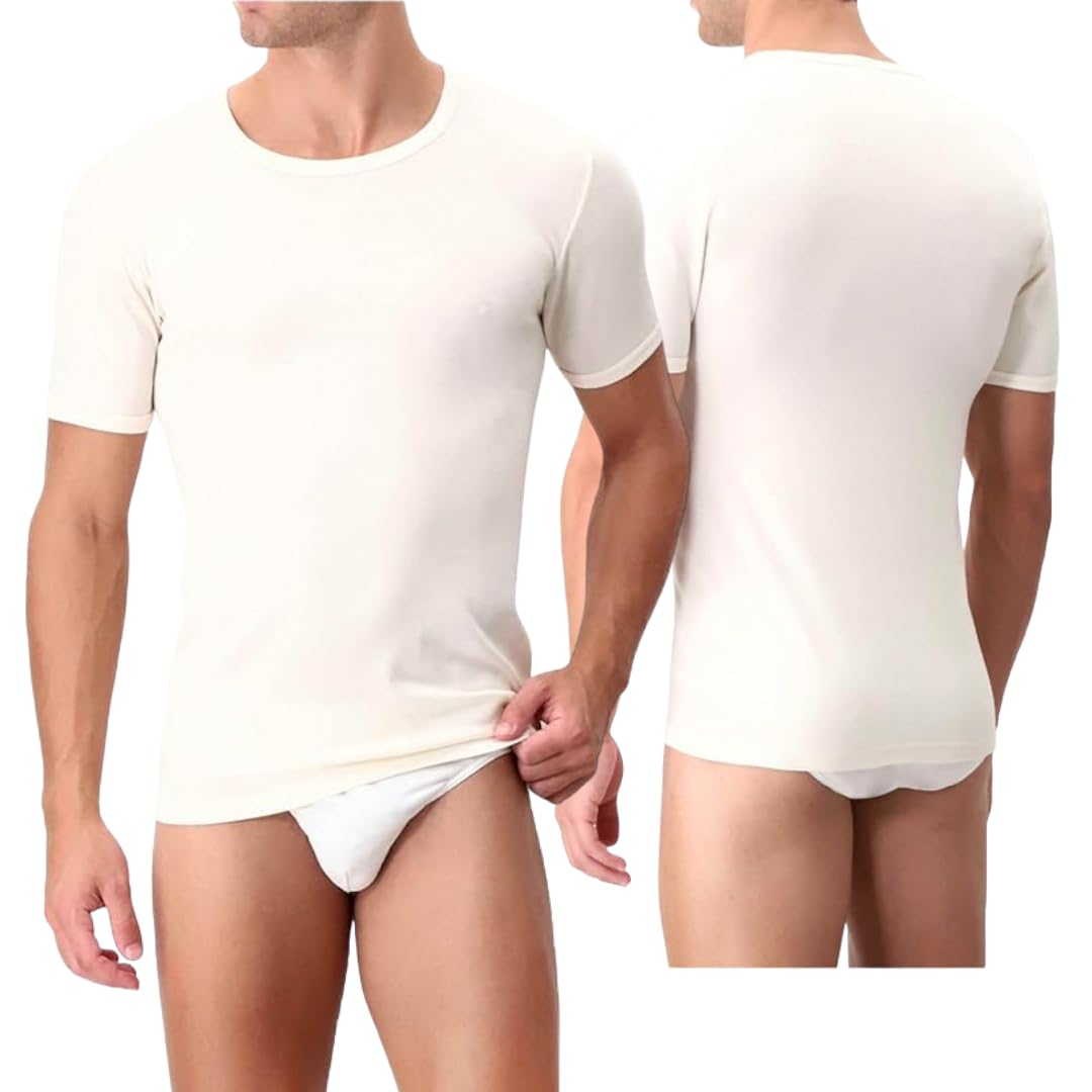Lady C maglia intima uomo maniche corte lana cotone S
