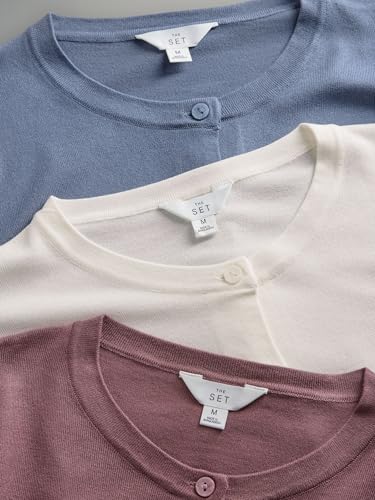 Geo Next The Set 3 cardigan sottili bottoni rosa celeste panna maglia
