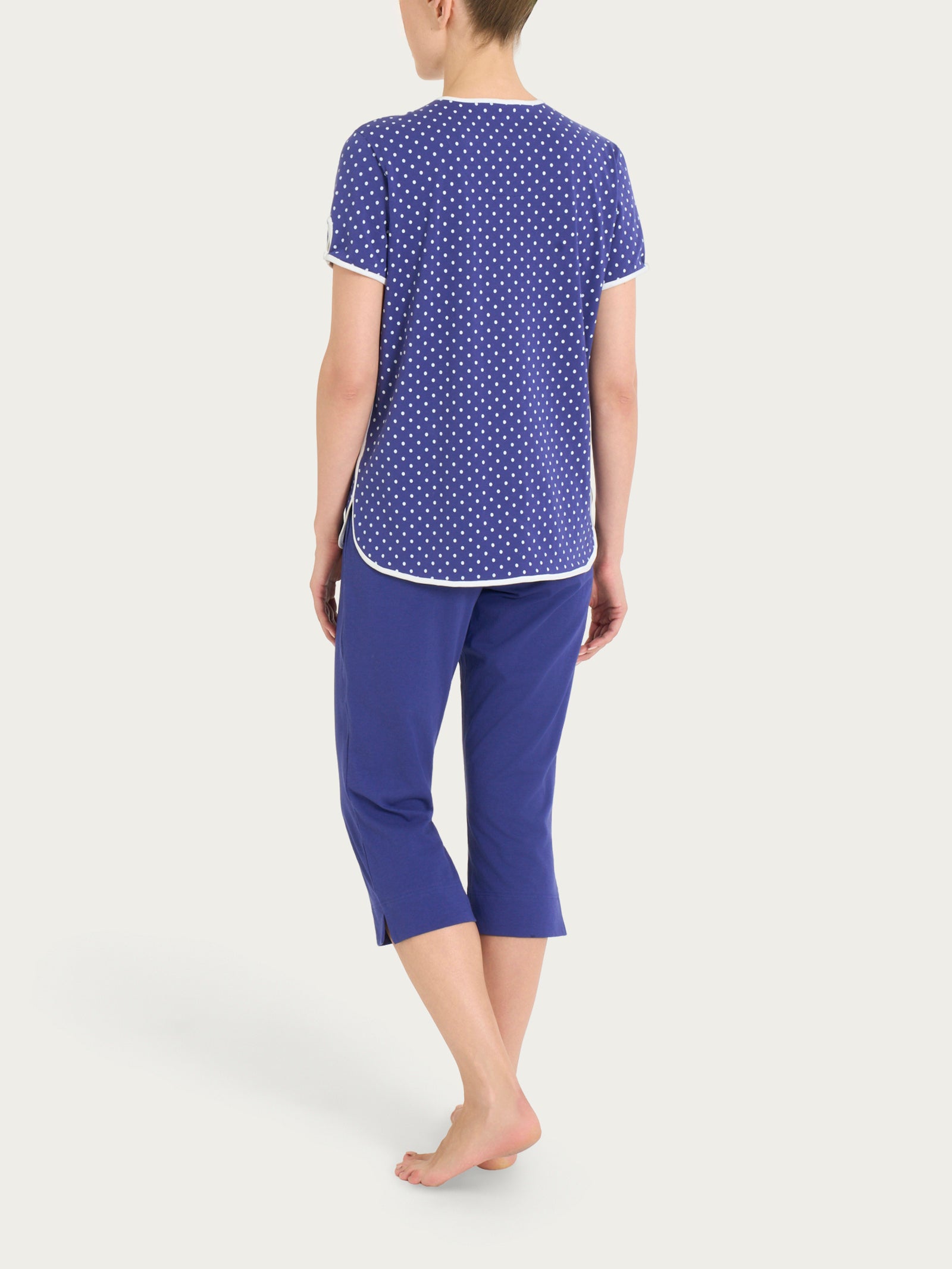 Ragno Sweet Emotion pigiama pinocchietto pois jersey cotone blu