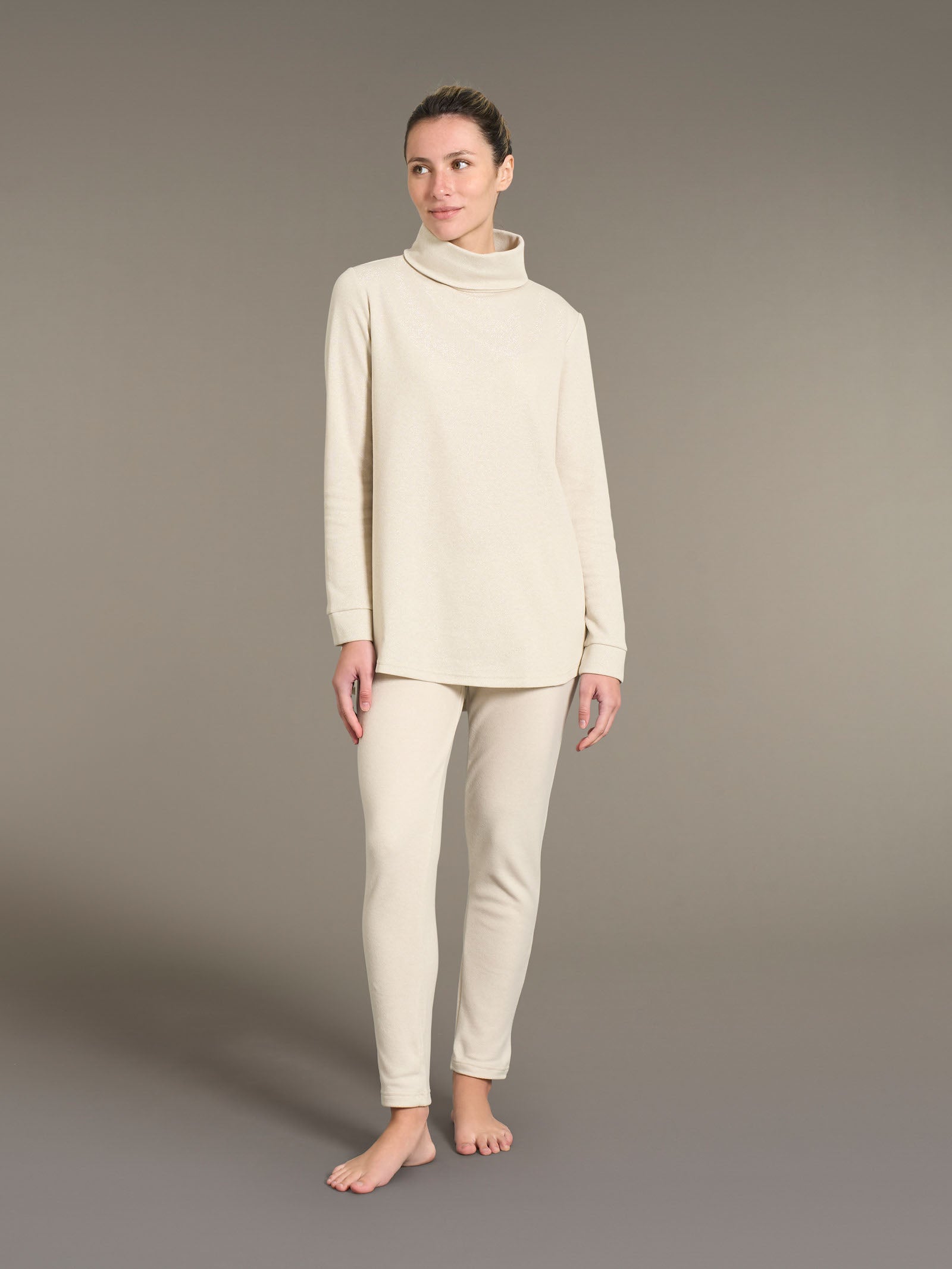 Ragno Sweet Emotion Pigiama Lungo Collo Vulcano Lurex Off White