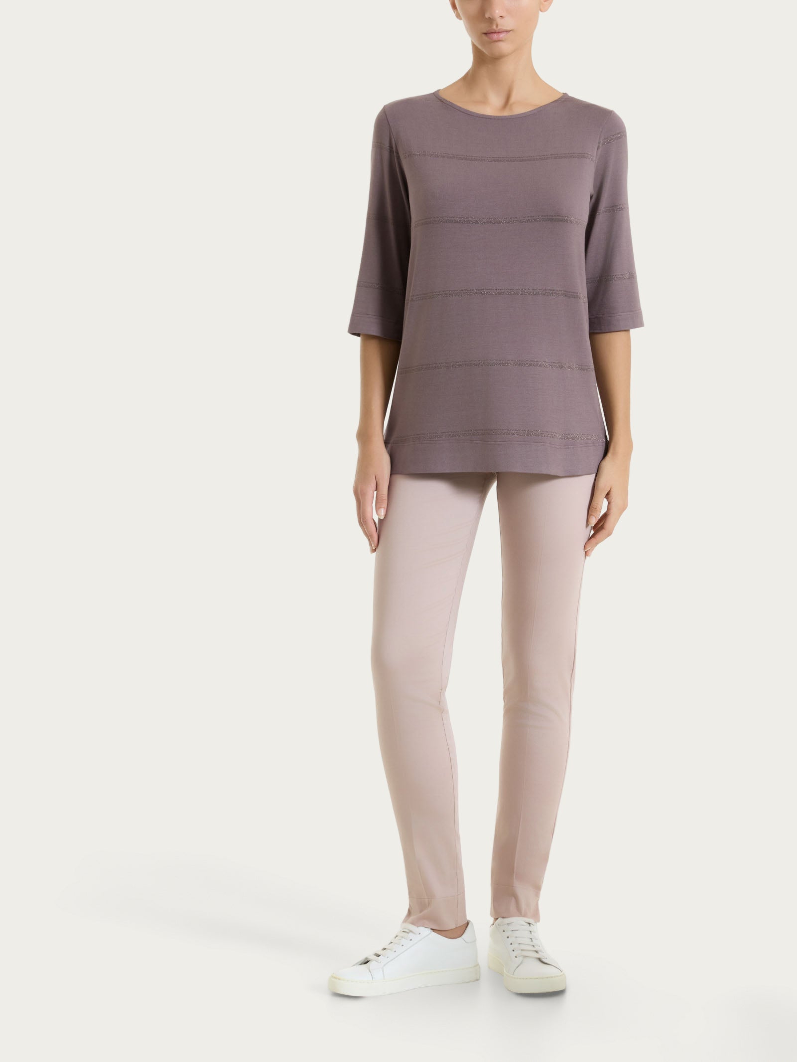 Ragno Viscosa Summer maglietta righe lurex plum truffle manica 3/4