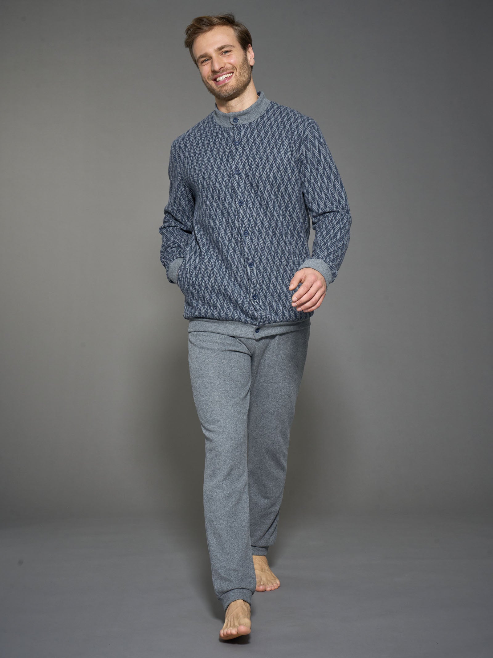 Ragno Cotton Eco Pile pigiama aperto uomo indigo melange