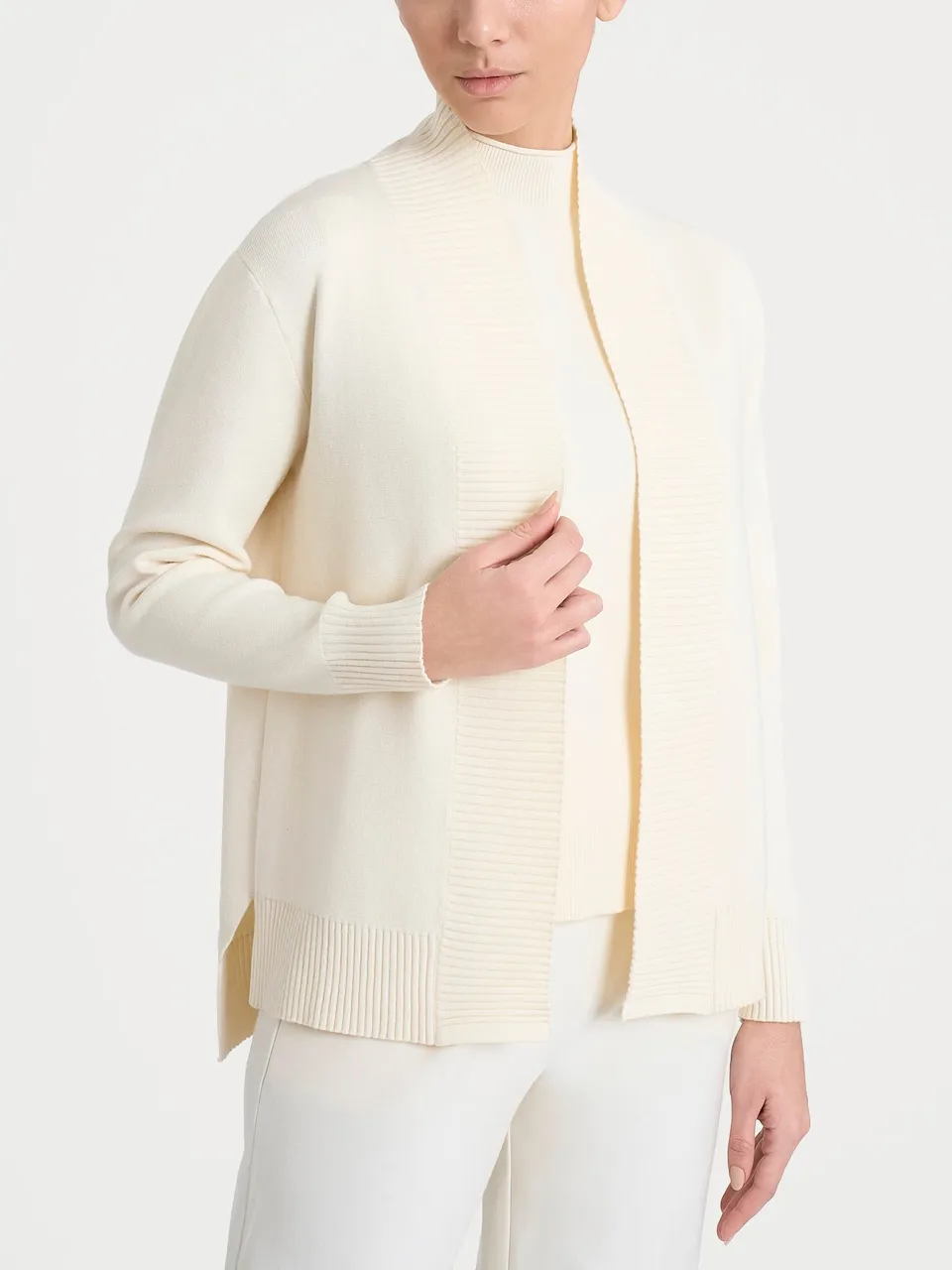 Ragno Four Seasons cardigan avorio Super Soft aperto boxy
