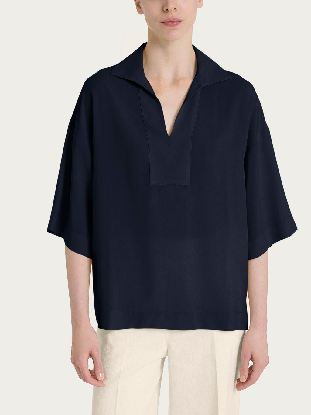 Ragno EcoSeta blusa donna Blu collo polo manica 3/4