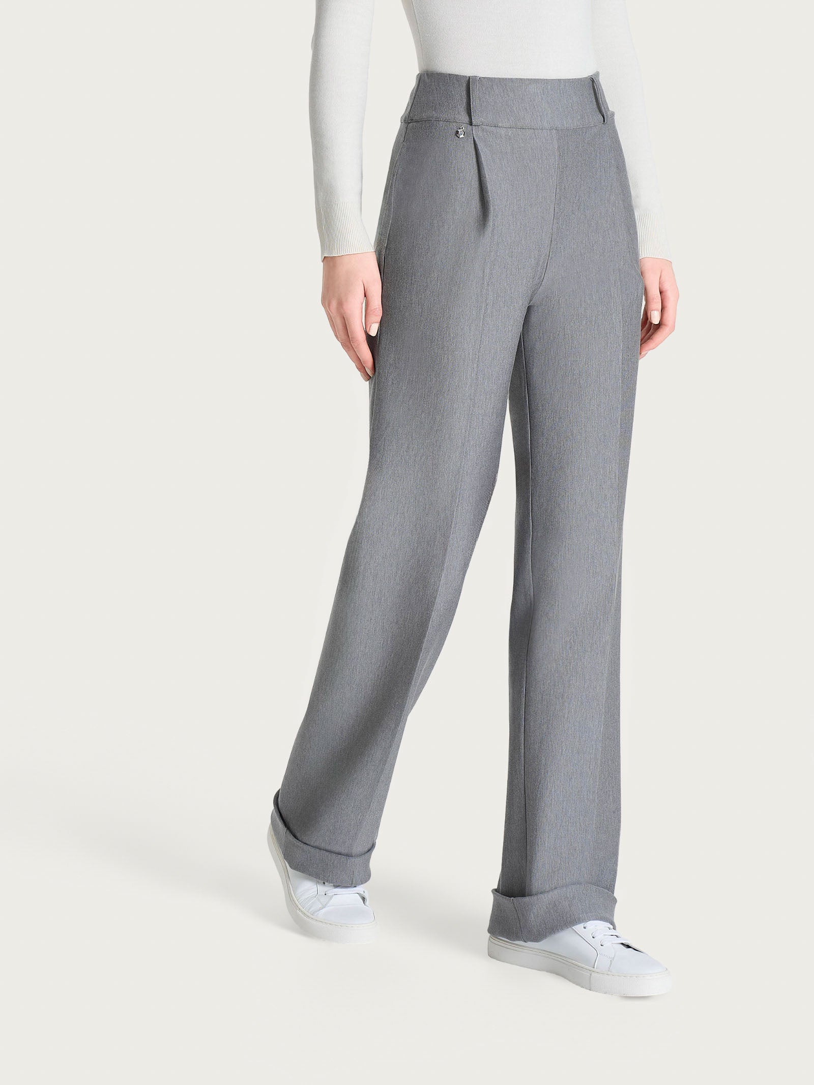 Ragno Compact Pantalone Ampio Wide Leg Grigio Mel. elasticizzato