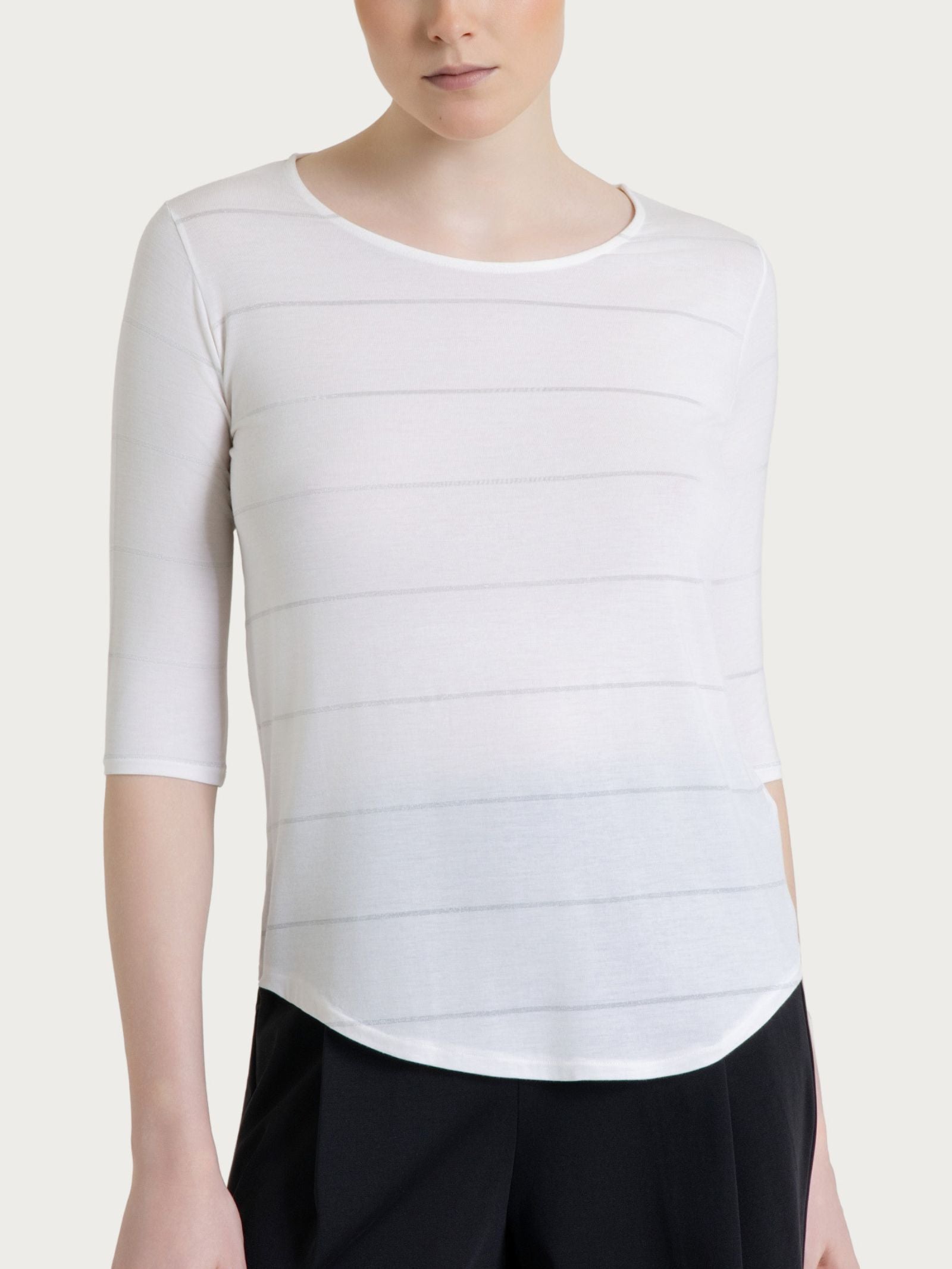 Ragno Summer Light Maglietta Girocollo 3/4 Bianco Micro Righe