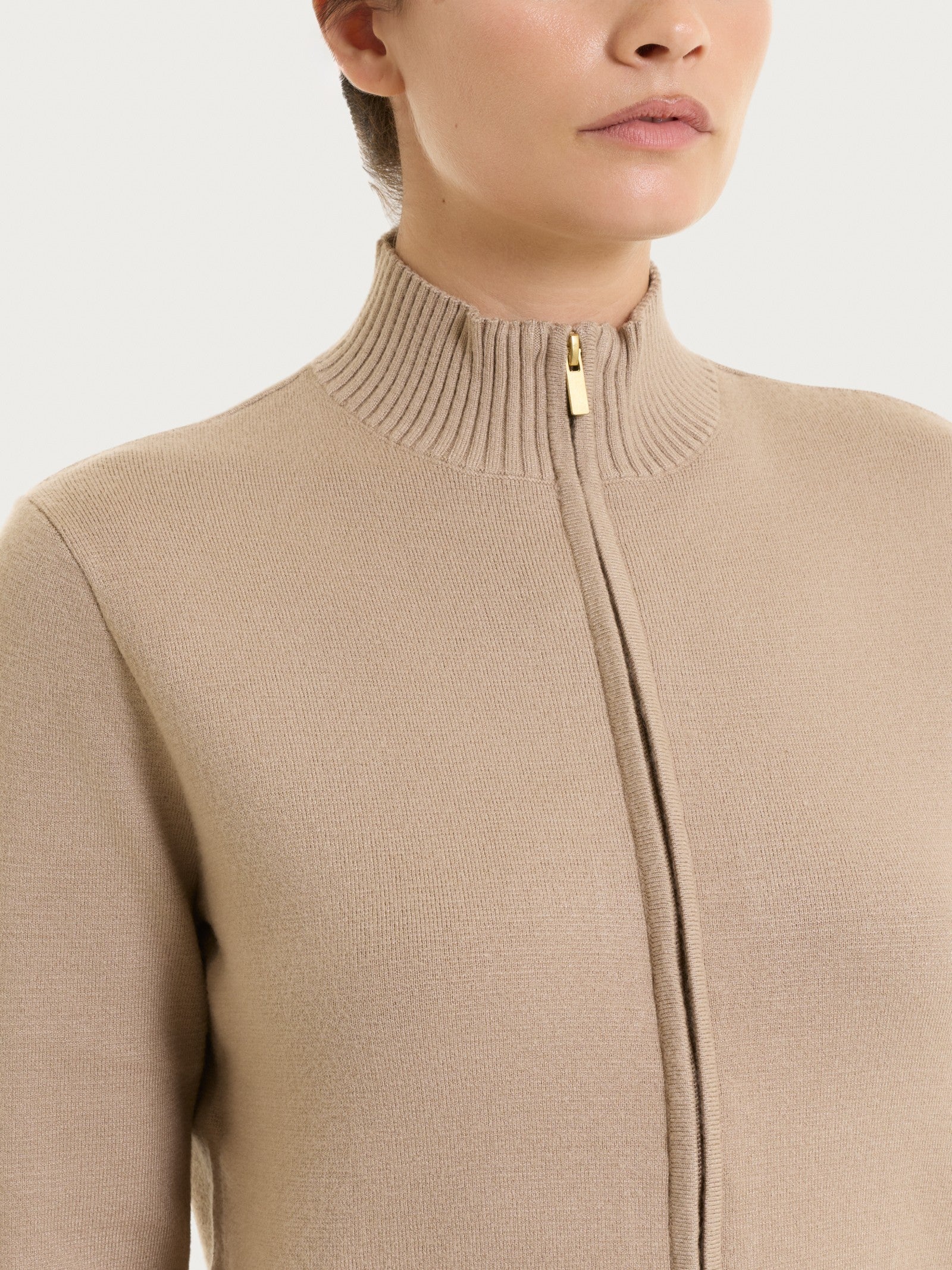 Ragno Super Soft cardigan zip asimmetrico Cammello