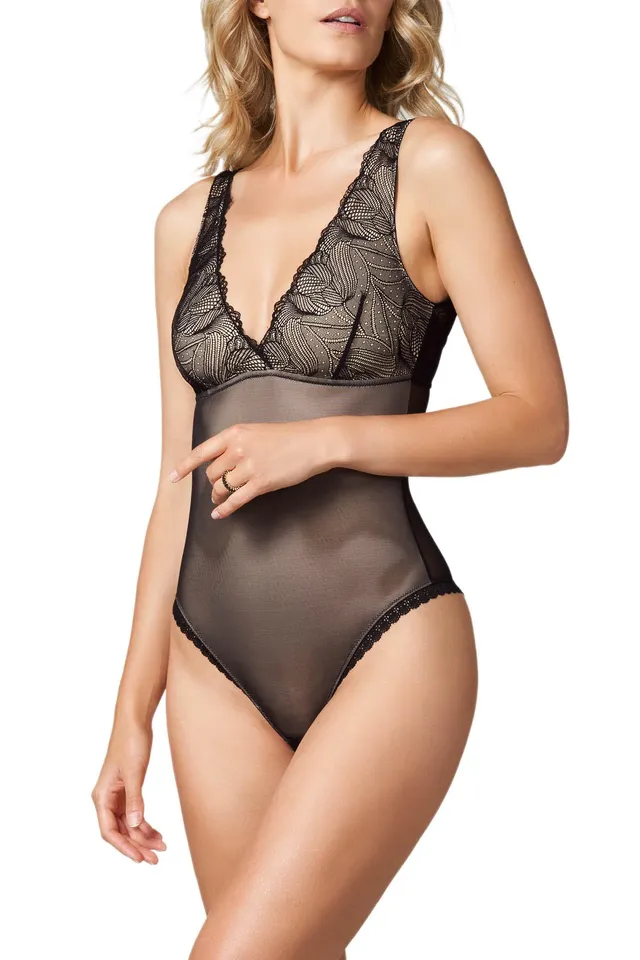 Goldenpoint Midnight Tulip body in pizzo scollo a V