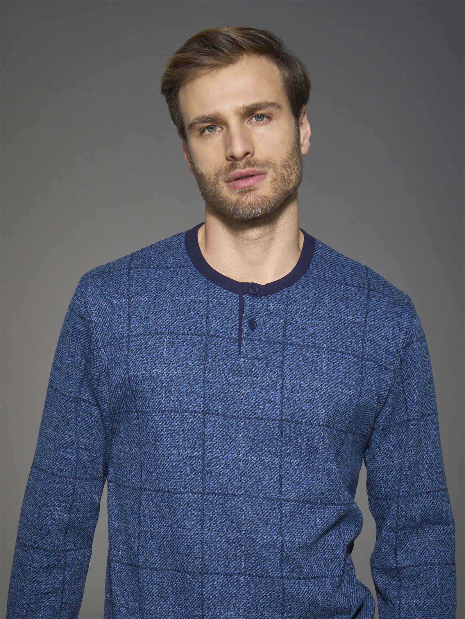 Ragno Cotton Eco Pile Pigiama Serafino Uomo Fant. Denim caldo