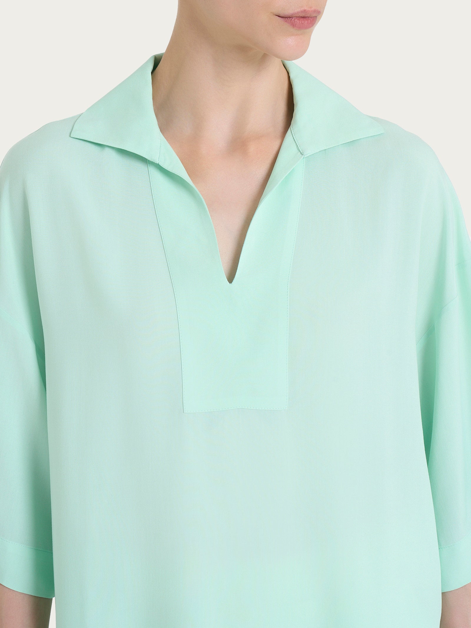 Ragno EcoSeta Blusa Polo Bird's Egg Green in viscosa