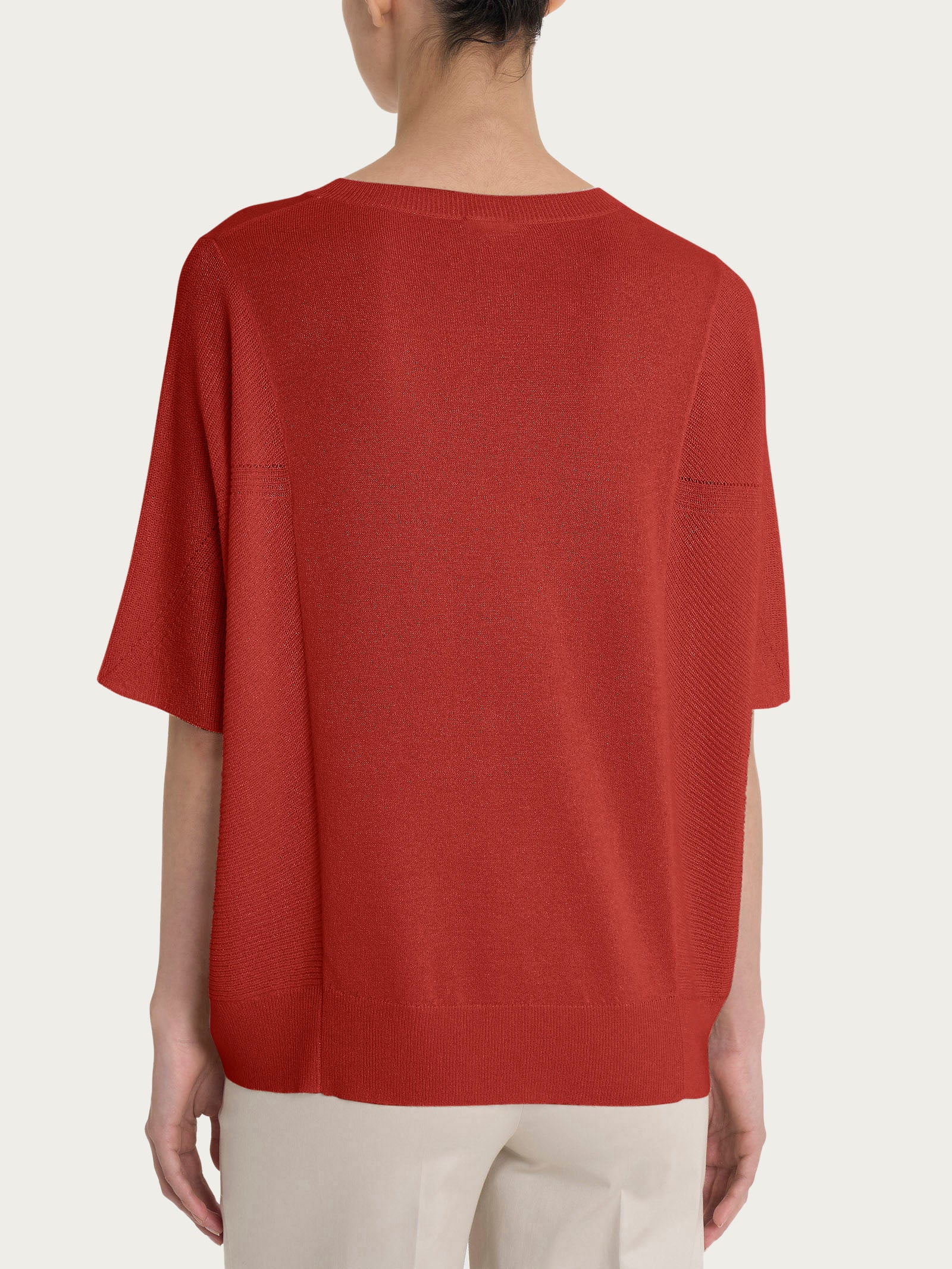 Ragno Maglia scollo a V Red Ochre crepe lurex manica 3/4