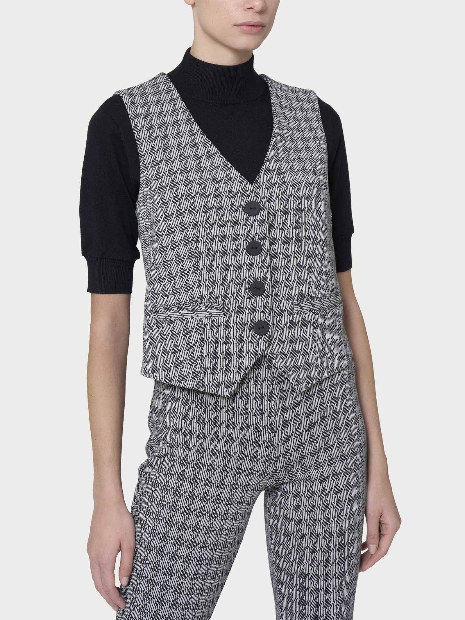 Ragno Eco Jacquard gilet 4 bottoni Fant.Nero pied-de-poule