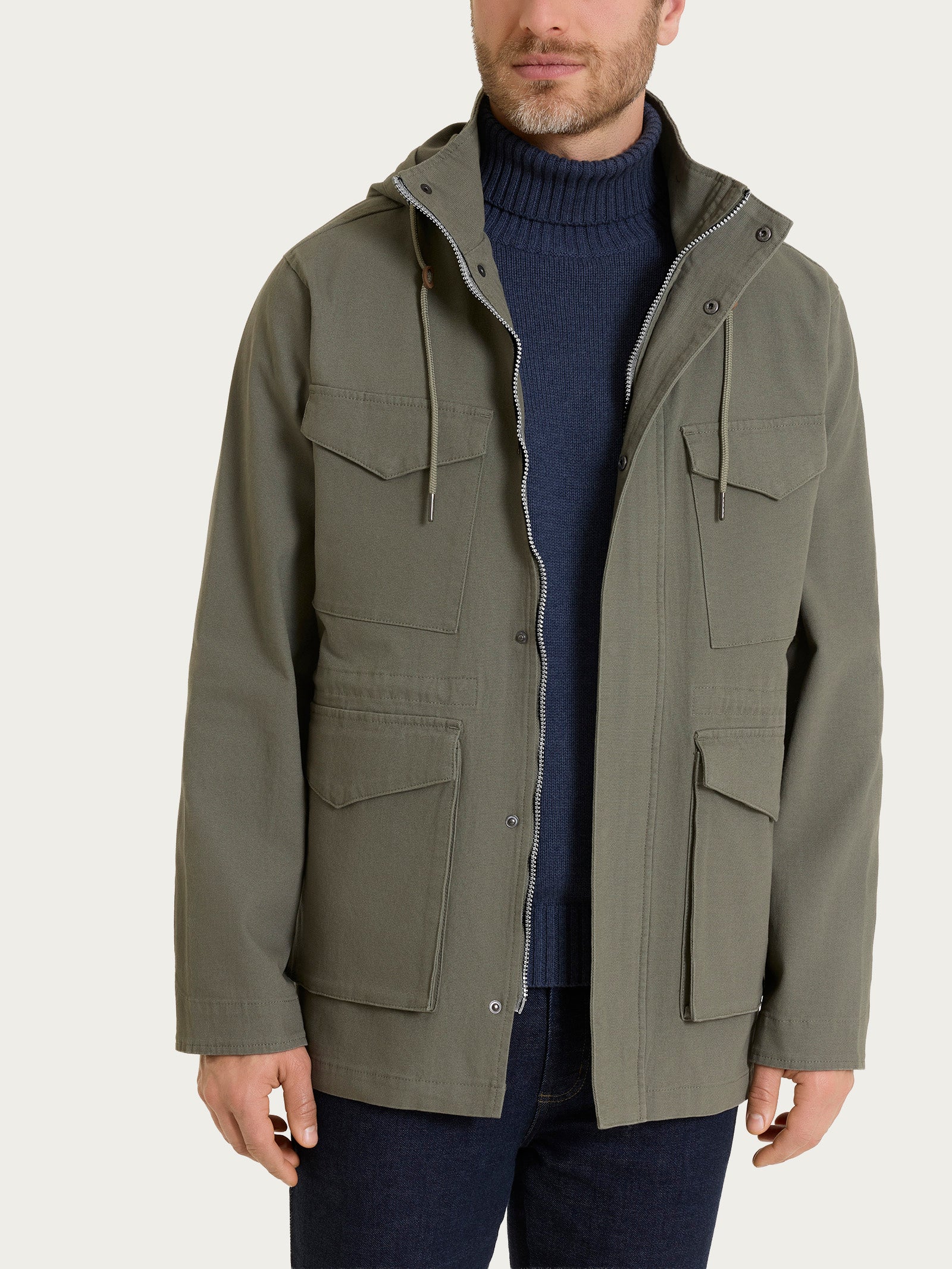 Ragno Canvas Stretch Cappotto Cappuccio Uomo Seagrass