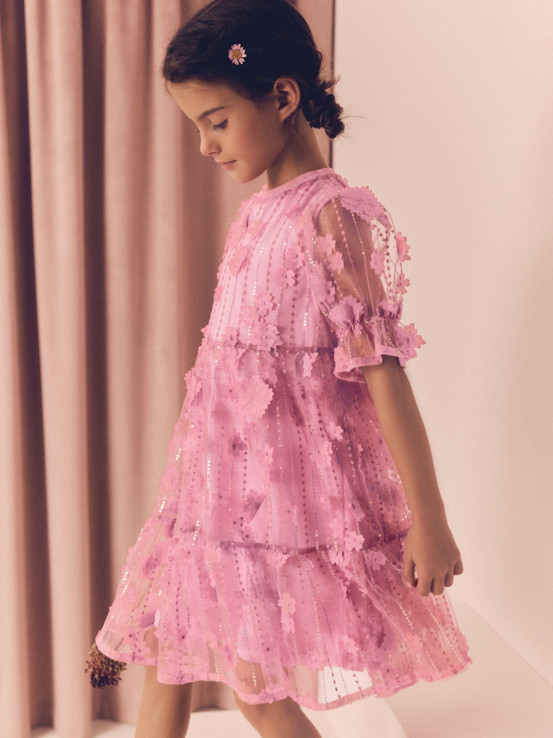 Next Abito Rete Fiori Paillettes vestito bambina 5 anni festa