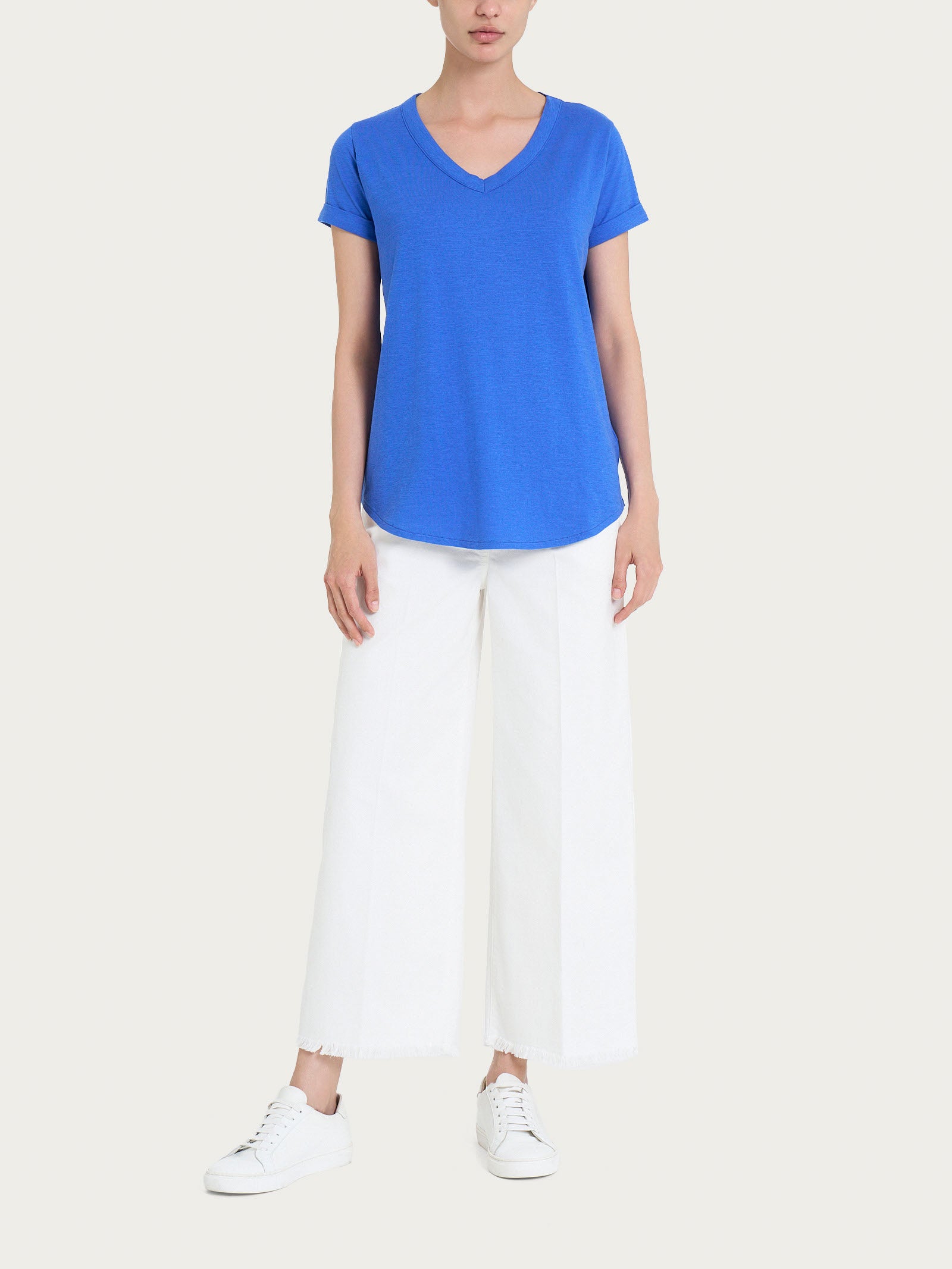 Ragno Slub Maglietta Donna Dazzling Blue scollo a V cotone