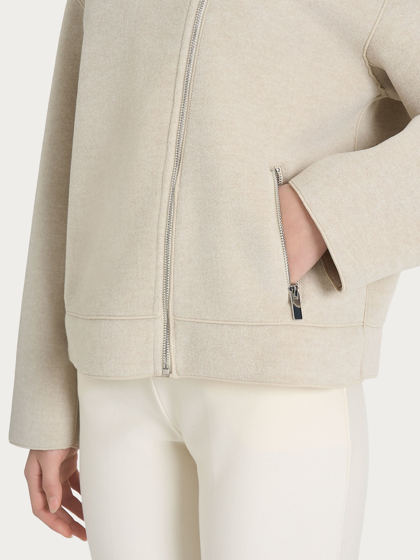 Ragno Vegan Wool Giacca Chiodo Champignon Mel. con zip