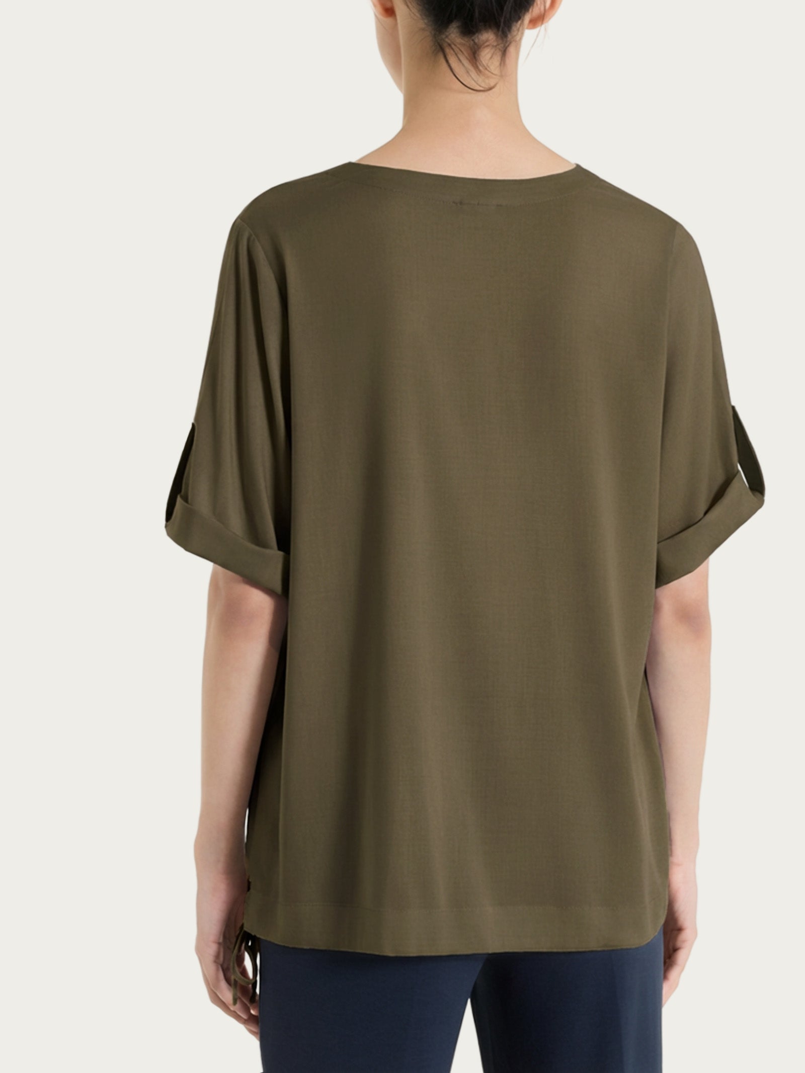 Ragno Voile Stretch Blusa Scollo a V Dark Olive viscosa