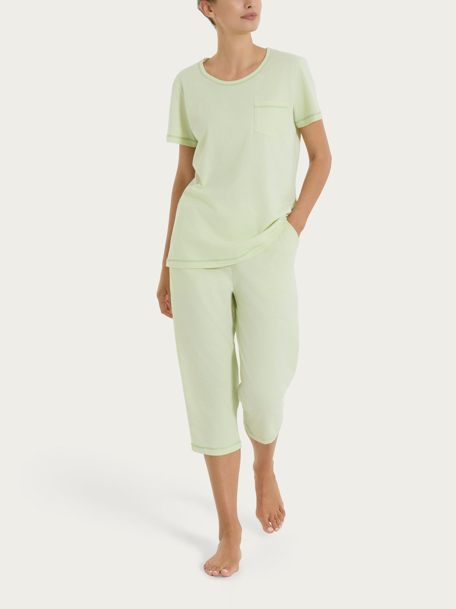 Ragno Jersey Cotone Pigiama Pinocchietto White Jade