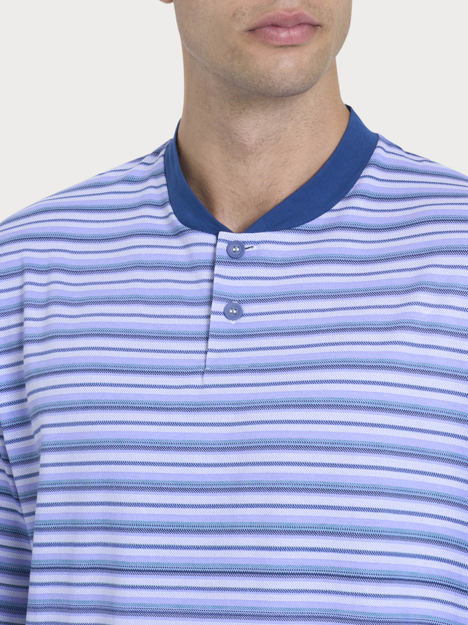 Ragno Jersey di Cotone pigiama lungo uomo righe Navy Peony