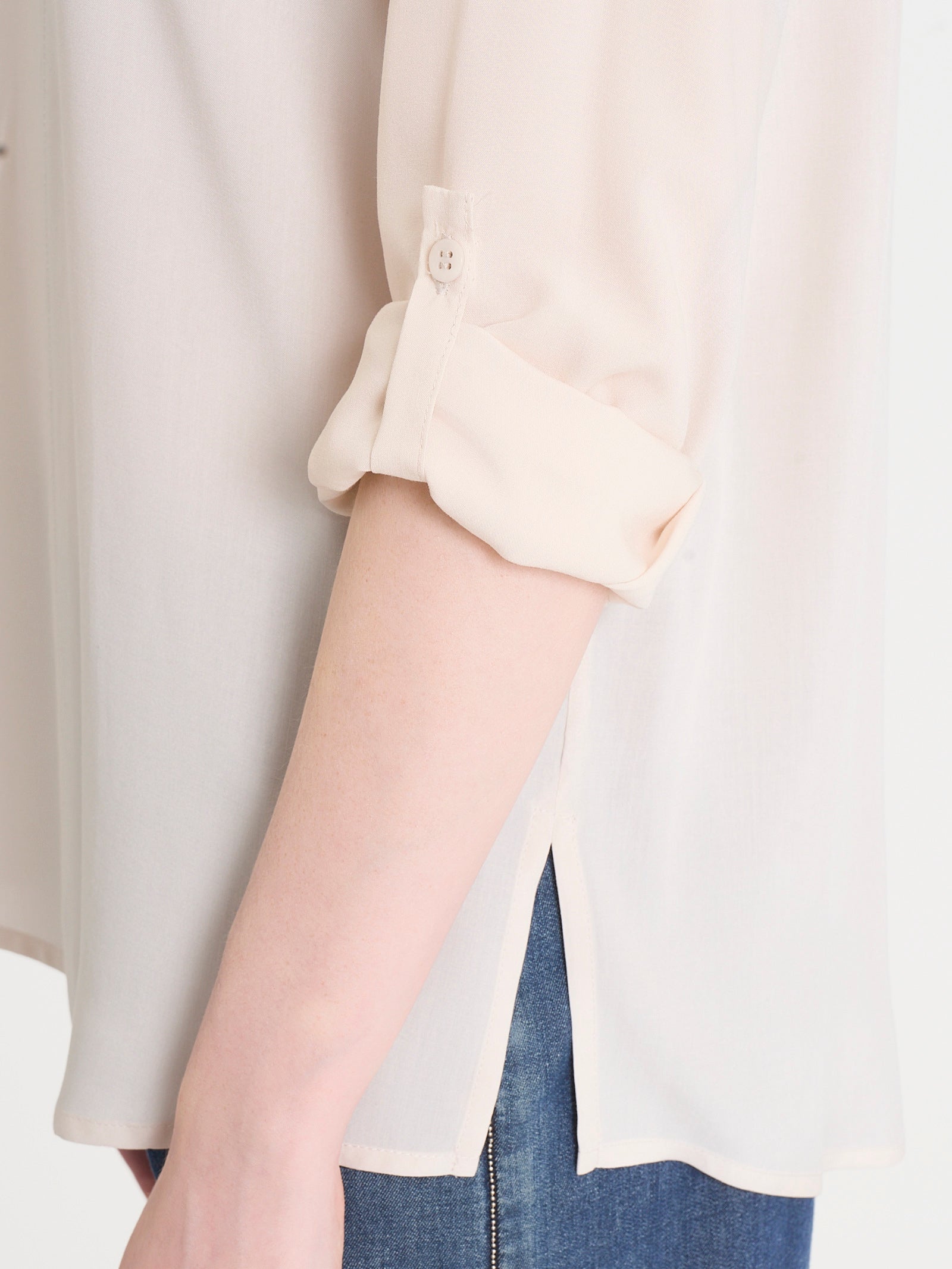 Ragno EcoSeta blusa collo coreana bianco Champignon