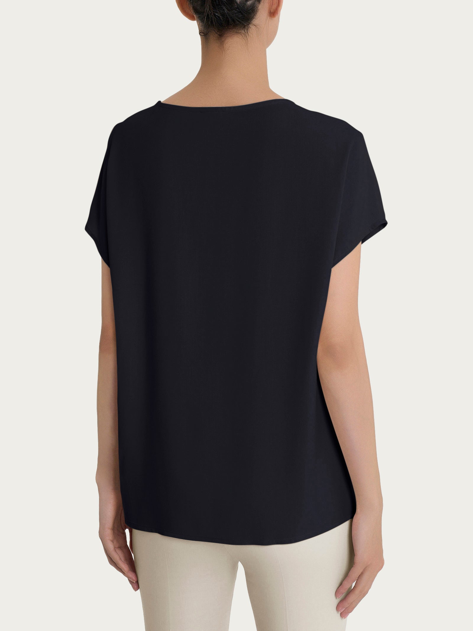Ragno EcoSeta blusa kimono Nero manica corta fluida