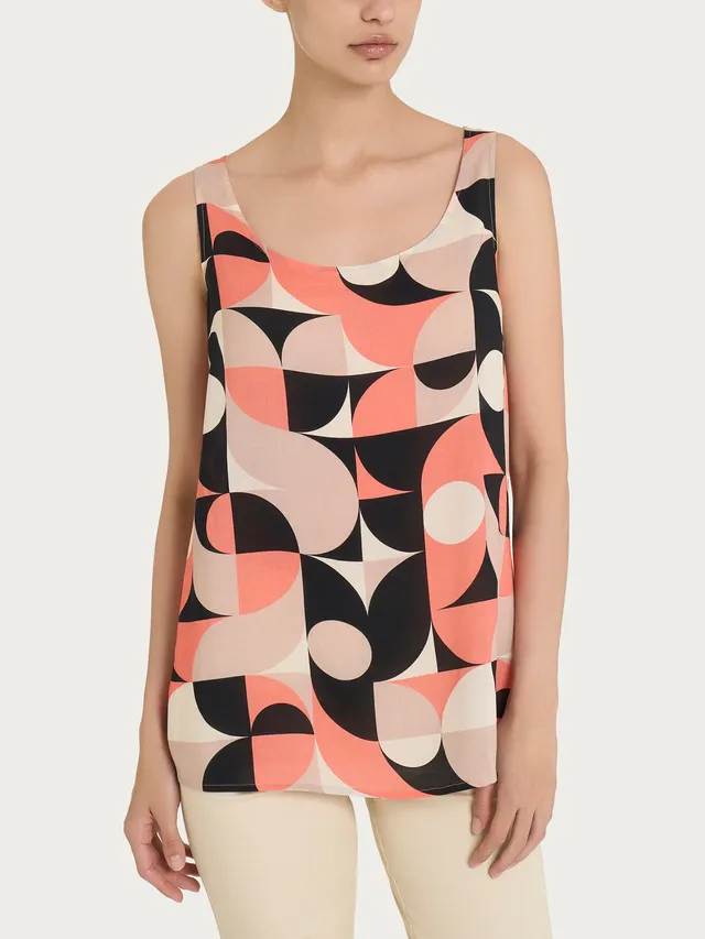 Ragno EcoSeta top smanicato donna Fant. Warm Taupe geometrico