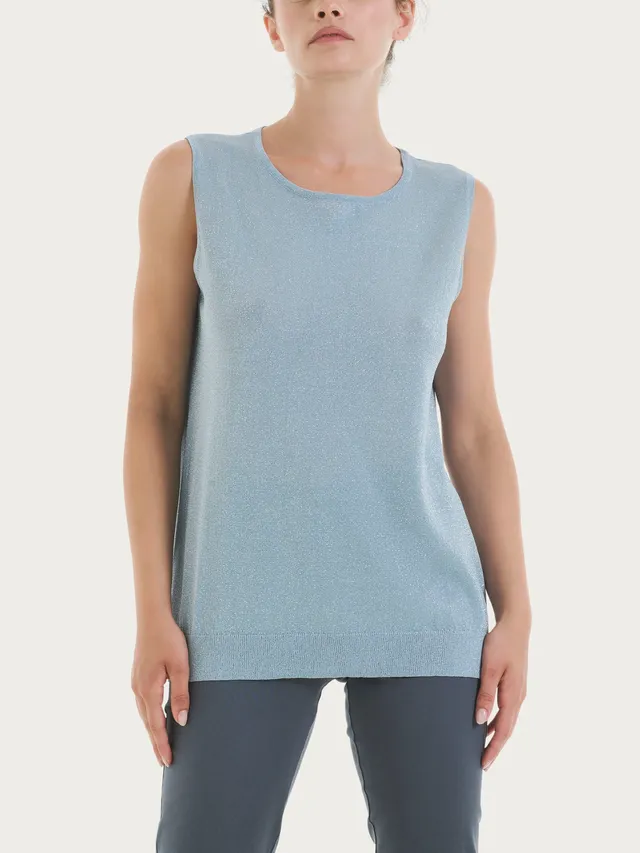 Ragno Crêpe Lurex maglia smanicata Dusty Blue brillante