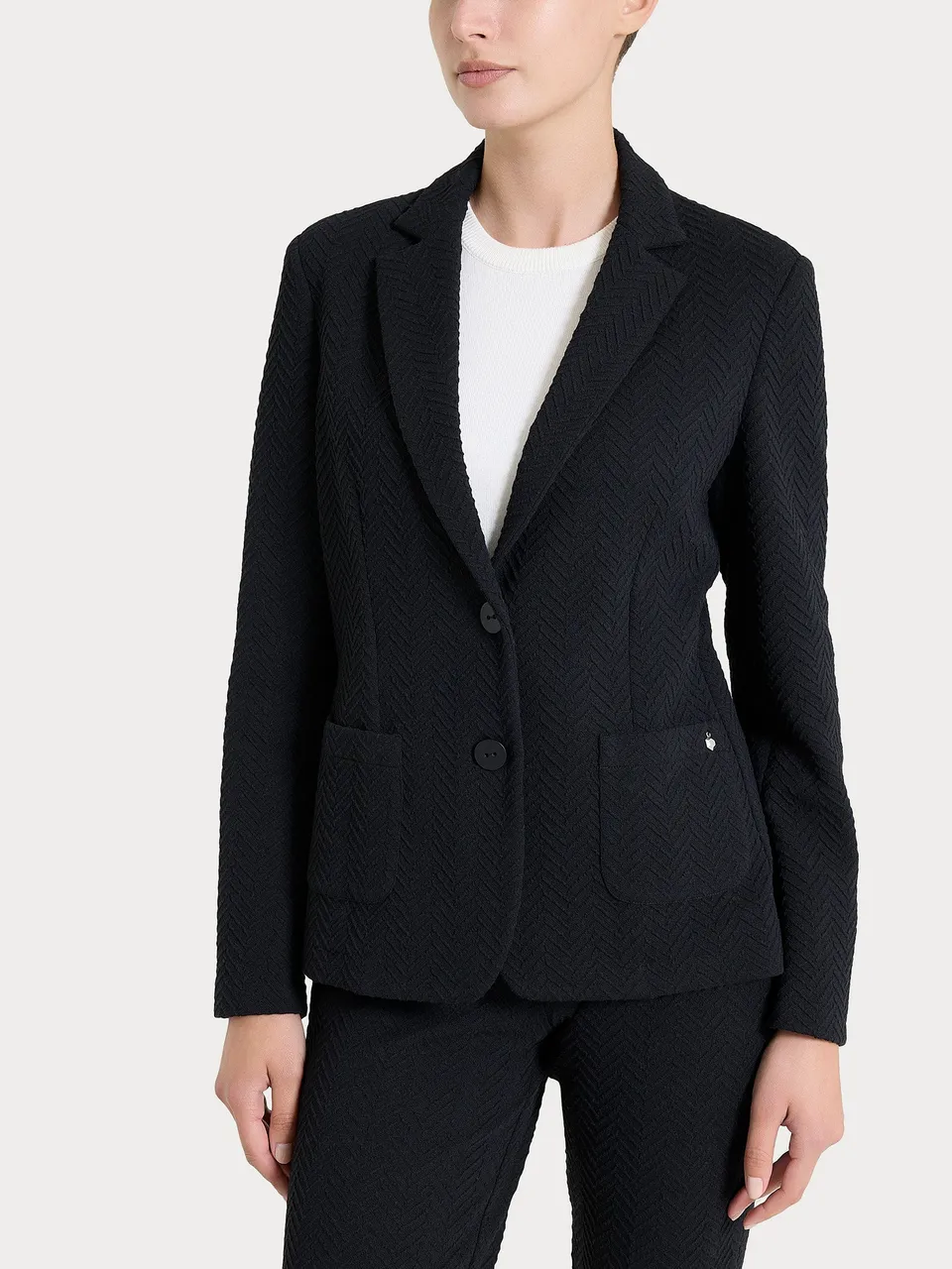 Ragno Compact blazer due bottoni jacquard spigato nero