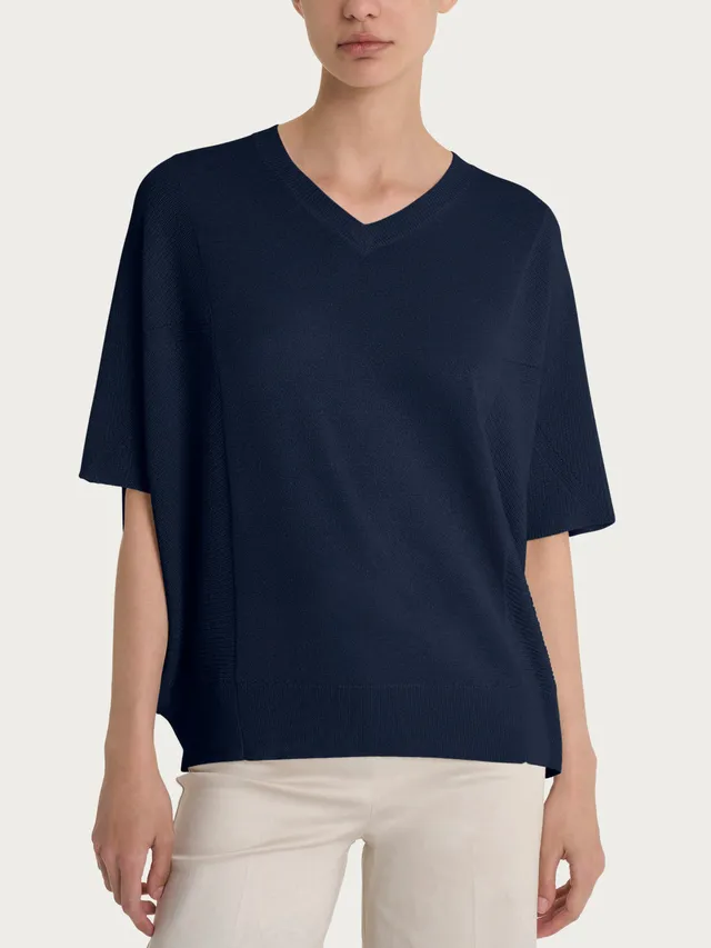 Ragno Crêpe Lurex maglione scollo V bleu