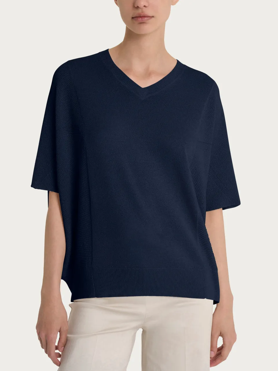 Ragno Crêpe Lurex maglione scollo V bleu