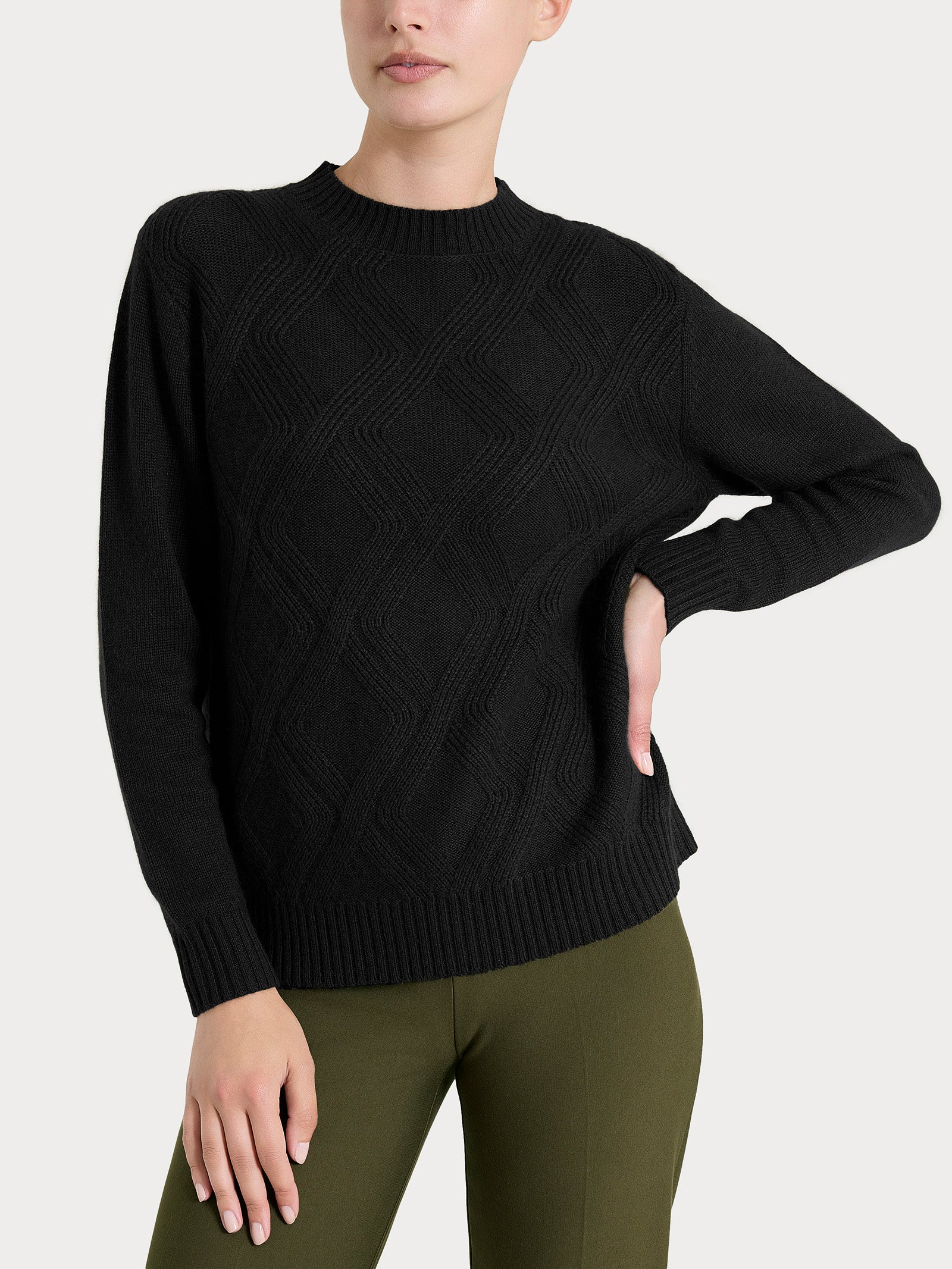 Ragno Natural Soft Maglia Girocollo Trecce Nero Finezza 7