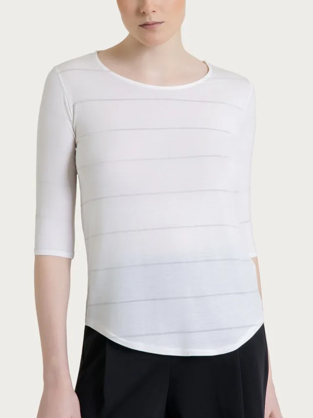 Ragno Summer Light Maglietta Girocollo 3/4 Bianco Micro Righe