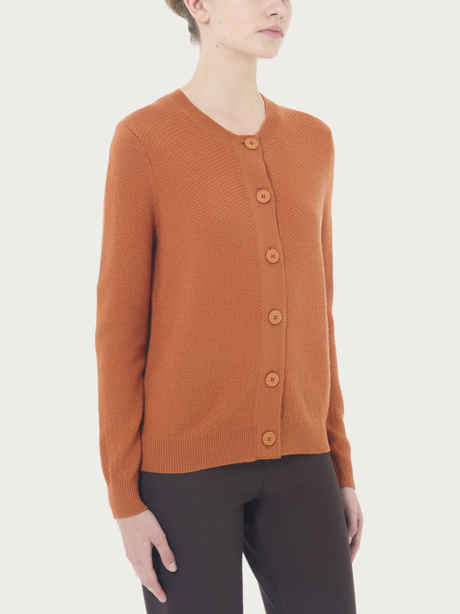 Ragno Merino Soft Cardigan Corto Donna Rust Lana Pura