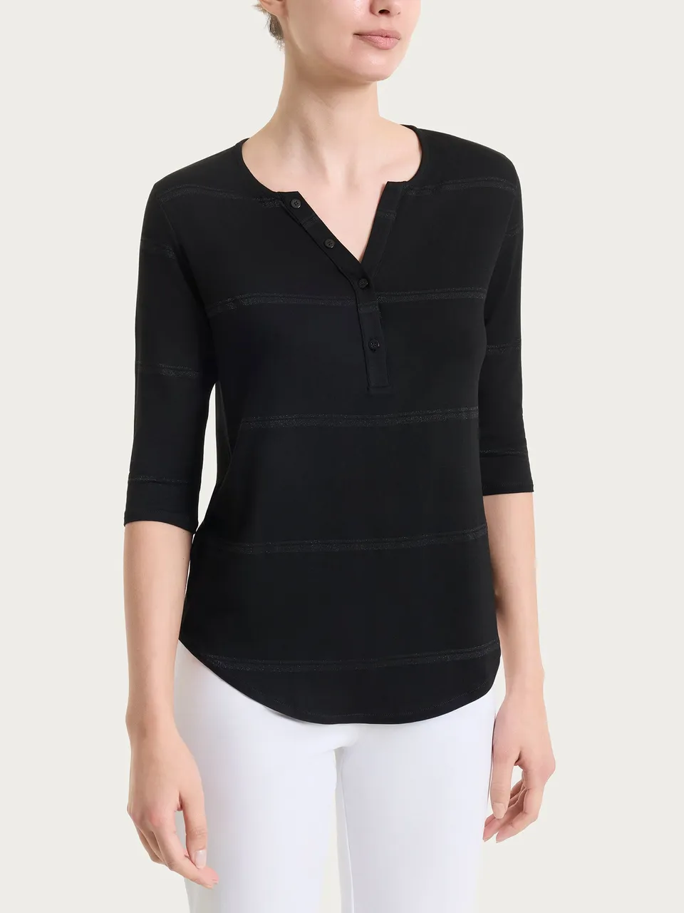 Ragno Viscosa Summer Maglietta righe lurex nera