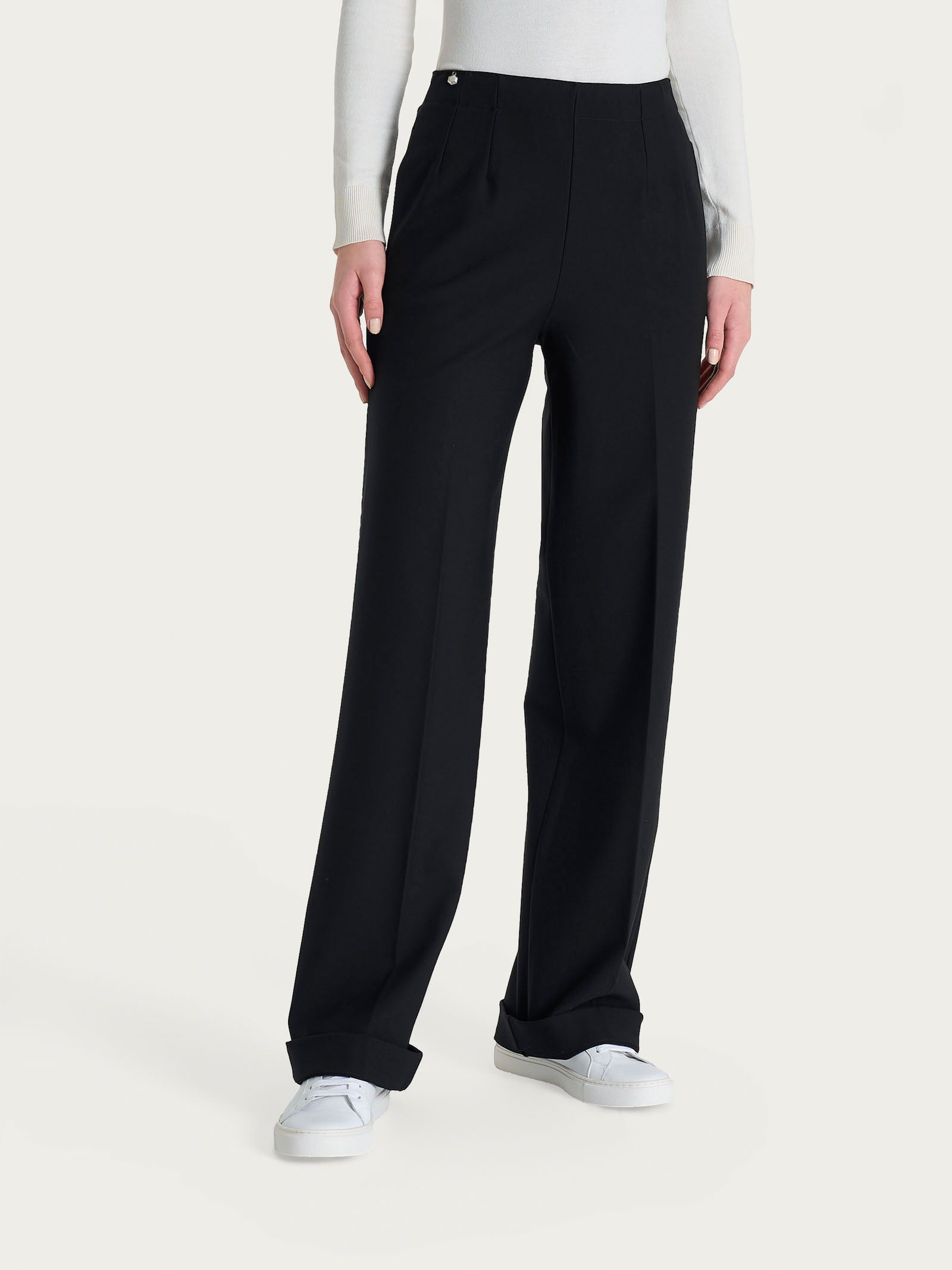 Ragno Compact pantalone ampio Nero tasche gamba larga