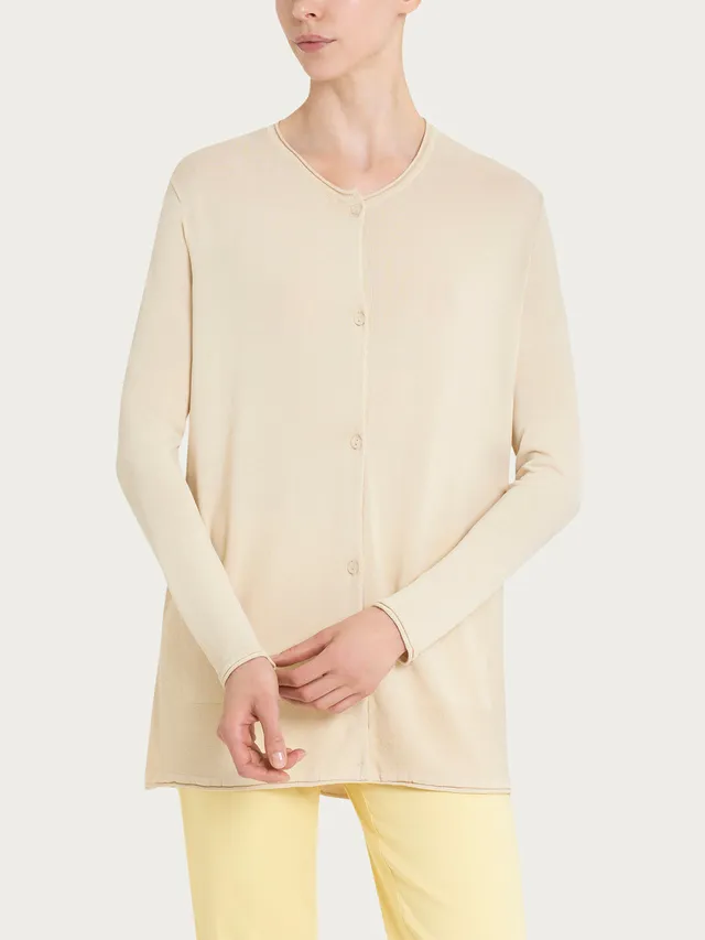 Ragno Crêpe cardigan aperto Wood Ash con bottoni