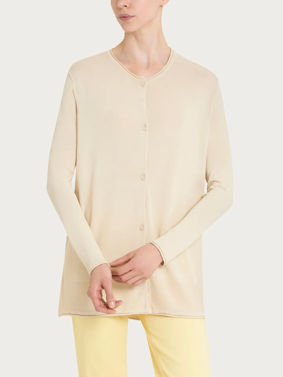 Ragno Crêpe cardigan aperto Wood Ash con bottoni