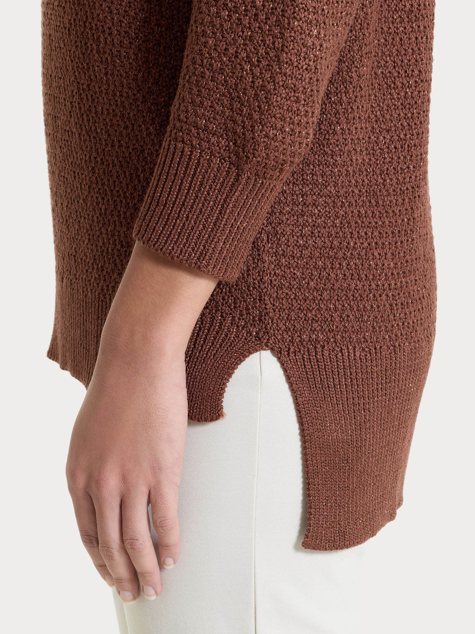 Ragno Lurex Rice Stitch Maglia scollo V cappuccino