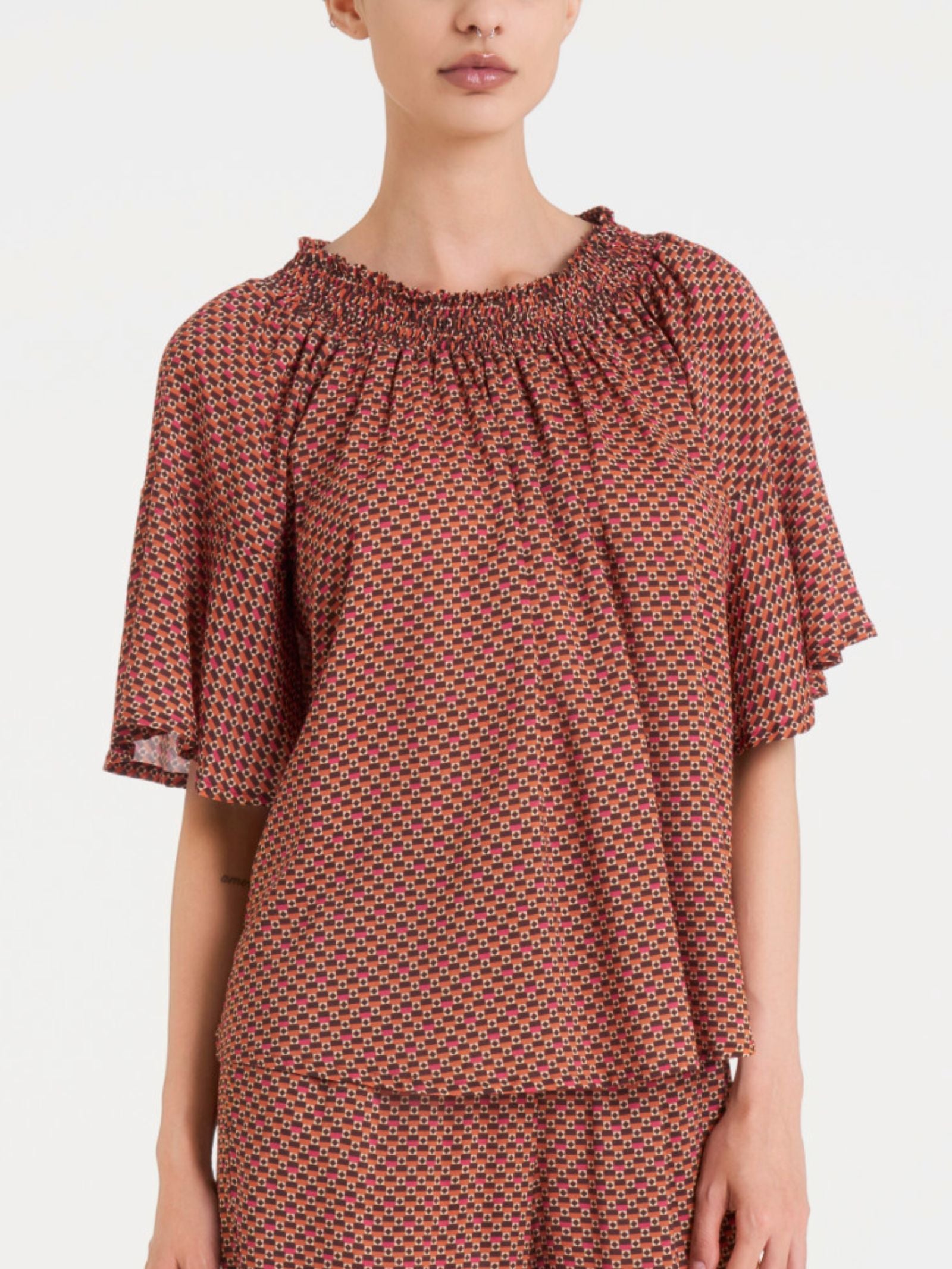 Ragno EcoSeta Maxi T-shirt maglietta Spice Route collo smock