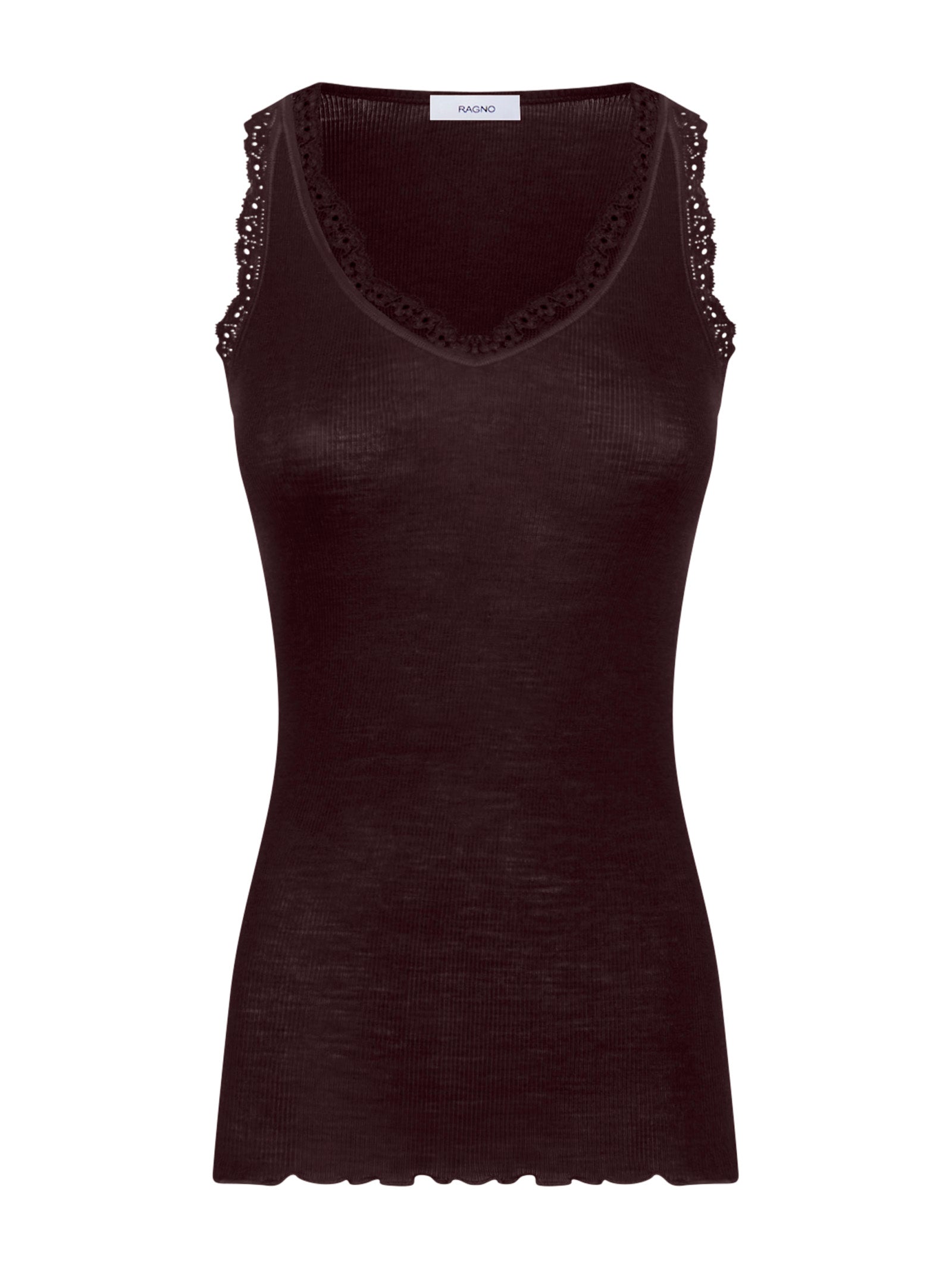 Ragno Merino Seta Canottiera Scollo V Pizzo Acero