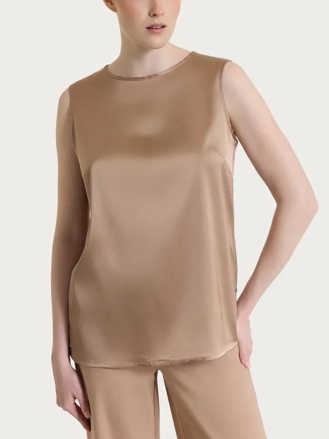 Ragno Stretch Satin Top Spalla Larga Warm Taupe fluido